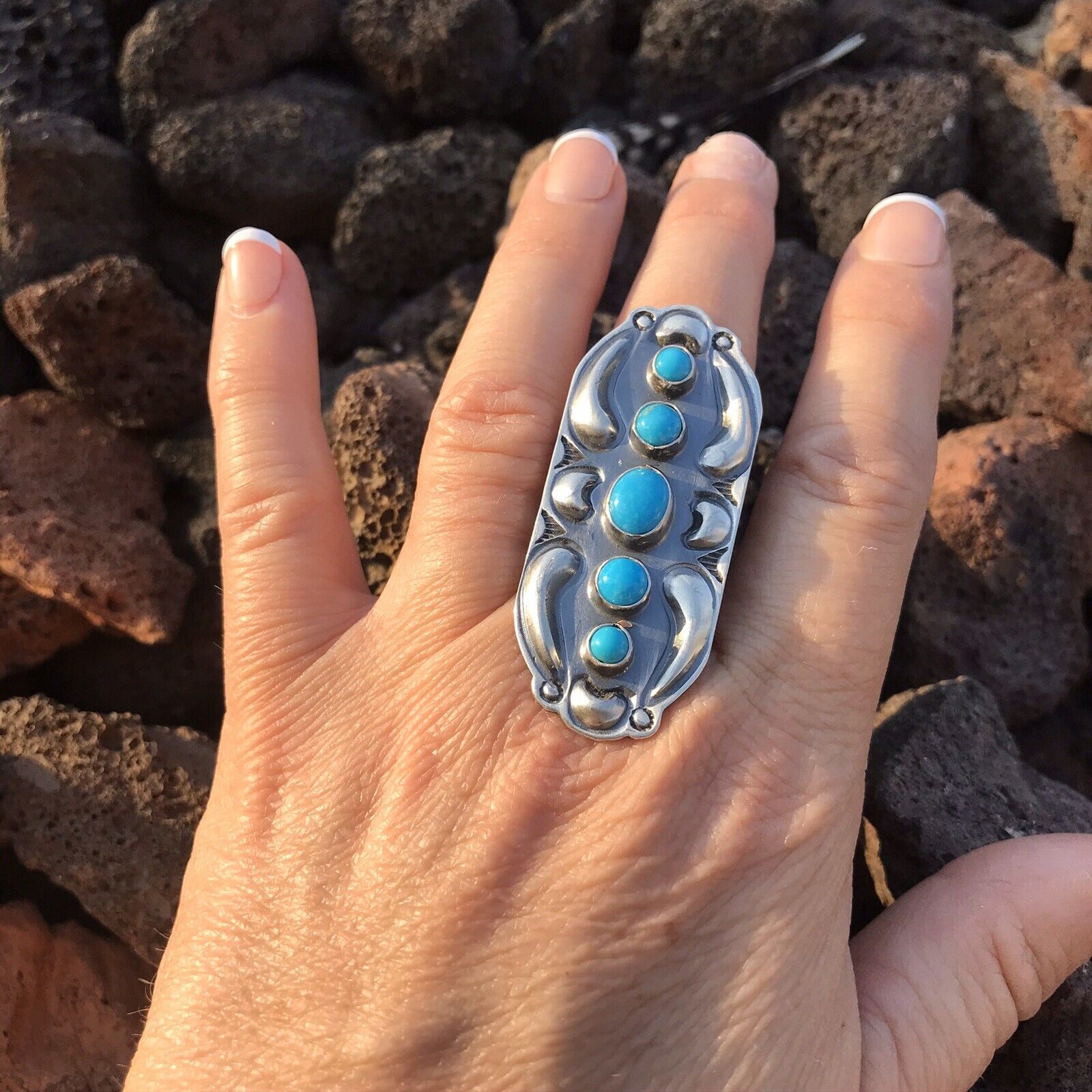 Handcrafted Sterling Silver Turquoise 5 Stone Ring