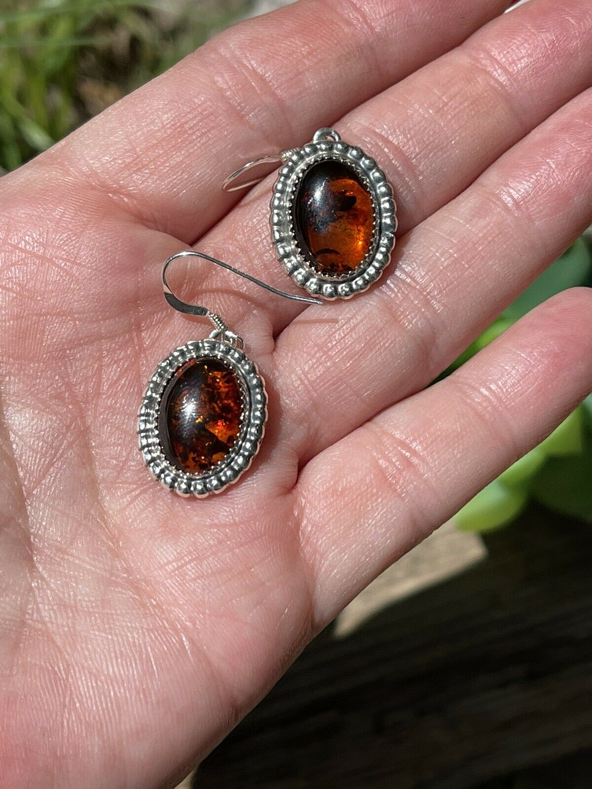 Handcrafted Sterling Silver and Bead Dot Style Amber Dangle Earrings
