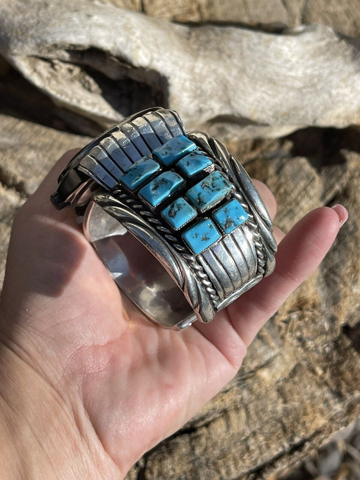 Vintage Navajo Sterling Silver & Kingman Turquoise Non Working Watch Bracelet