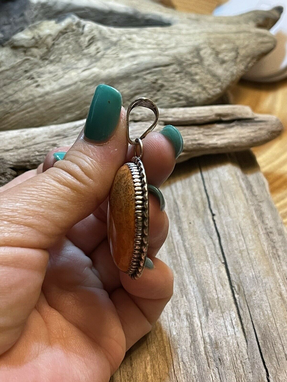 Gorgeous Sterling Apple Coral Oval Pendant Signed