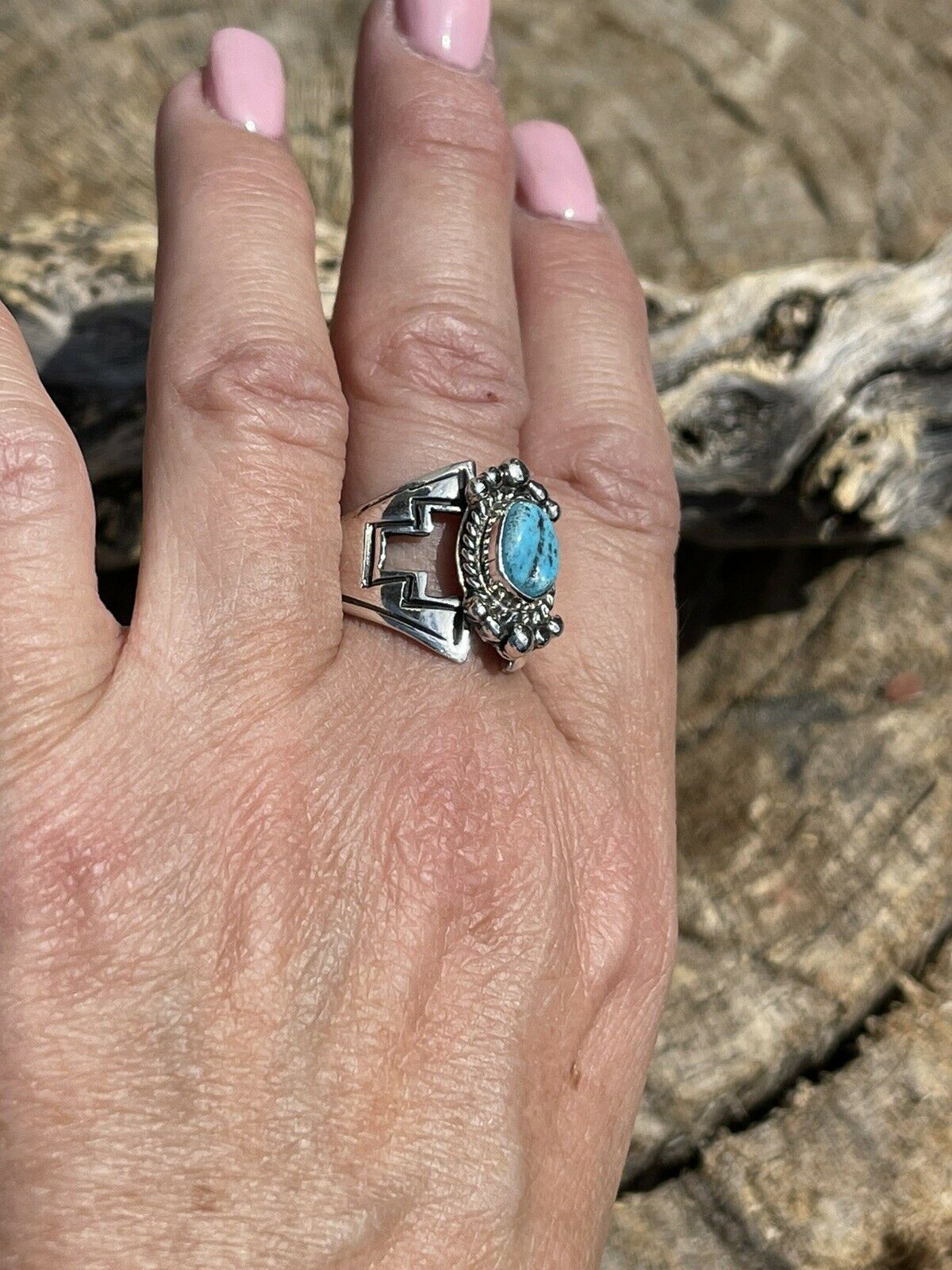 Handcrafted Turquoise And Sterling Silver Adjustable Ring