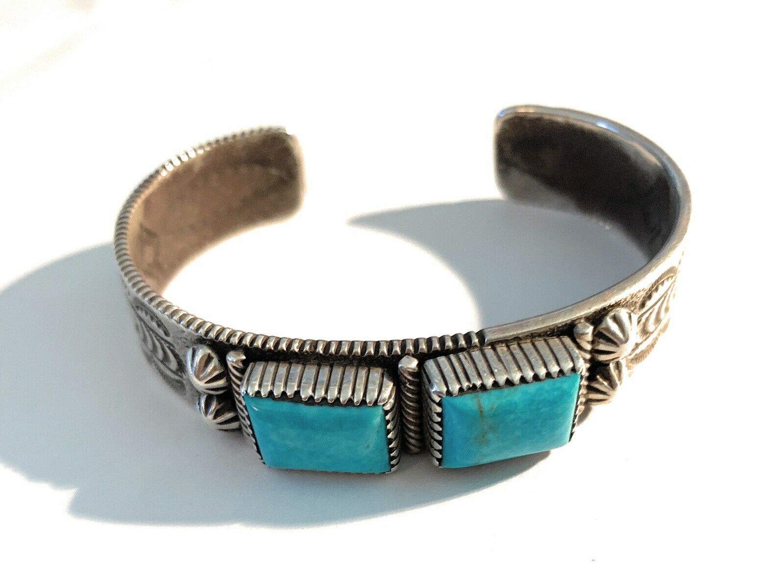 Handcrafted Turquoise & Sterling Silver Square Stone Bracelet Cuff