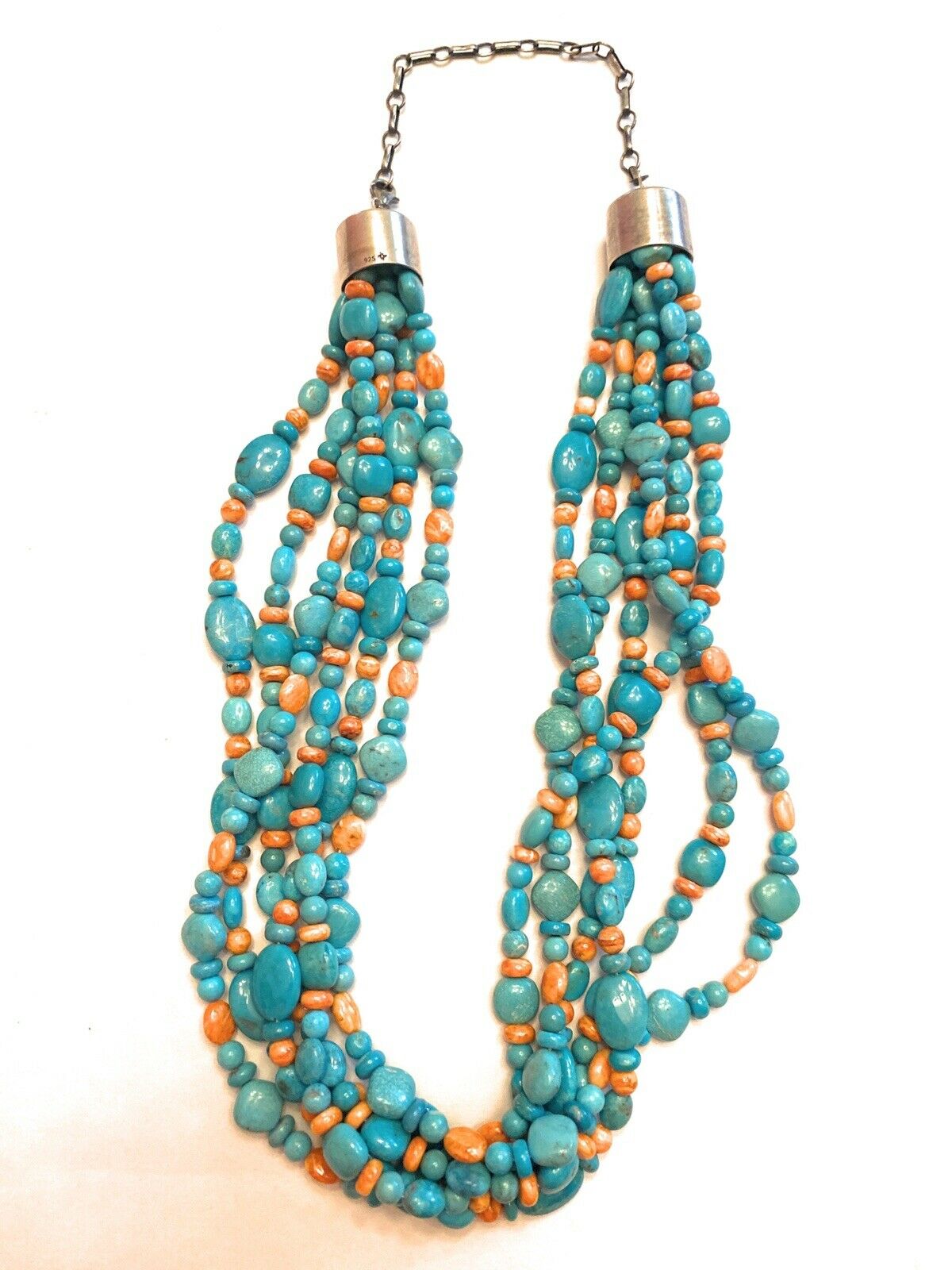 Handcrafted Turquoise, Spiny & Sterling Silver 6-Strand Beaded Necklace