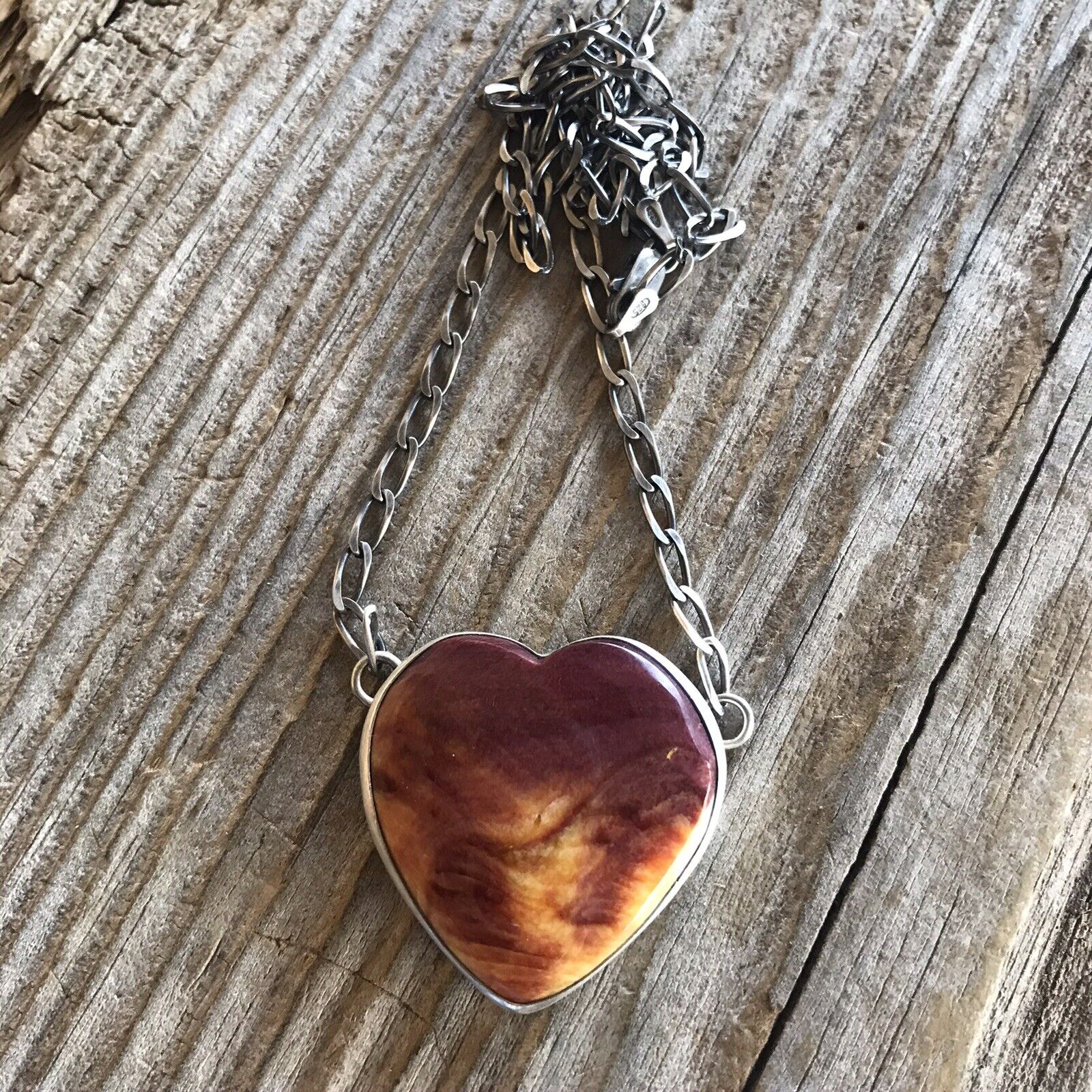 Handcrafted Purple Spiny And Sterling Silver Heart Necklace Signed