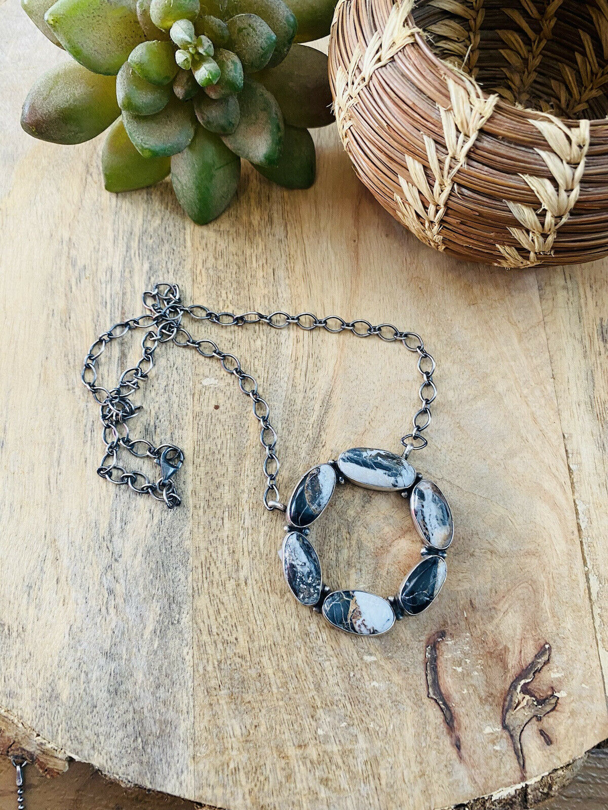 Handcrafted Sterling Silver & White Buffalo Necklace Signed