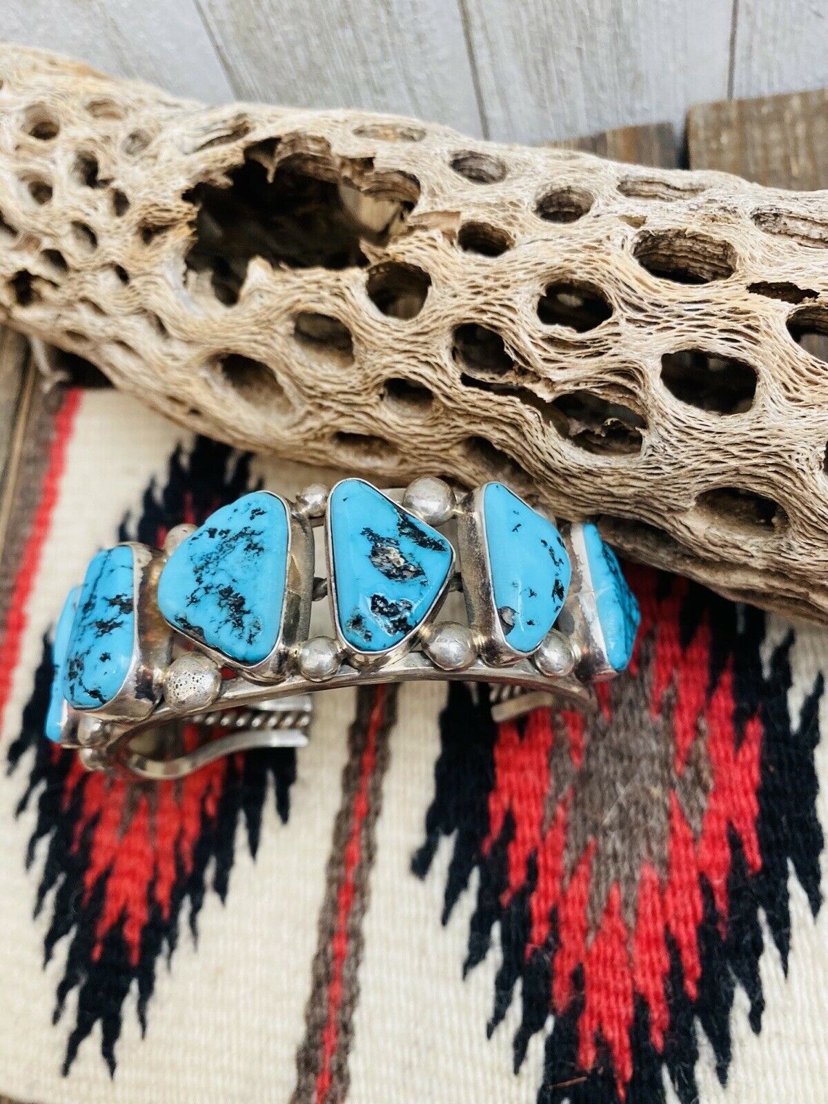 Handcrafted Old Pawn Vintage Kingman Turquoise & Sterling Silver Cuff Bracelet /