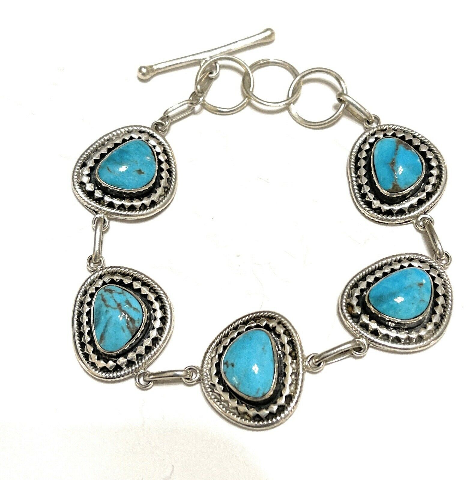 Handcrafted Sweet Kingman Turquoise & Sterling Silver Twist Link Bracelet