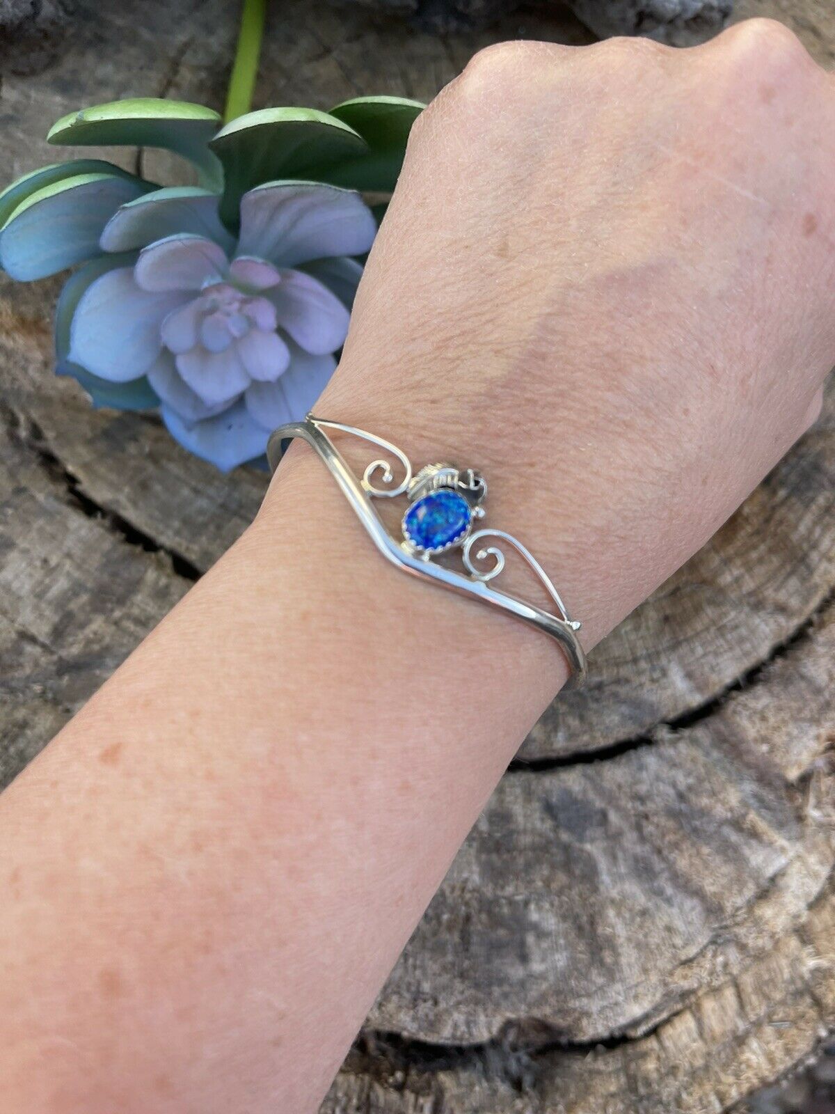 Handcrafted Sterling Silver Bright Blue Opal Bracelet