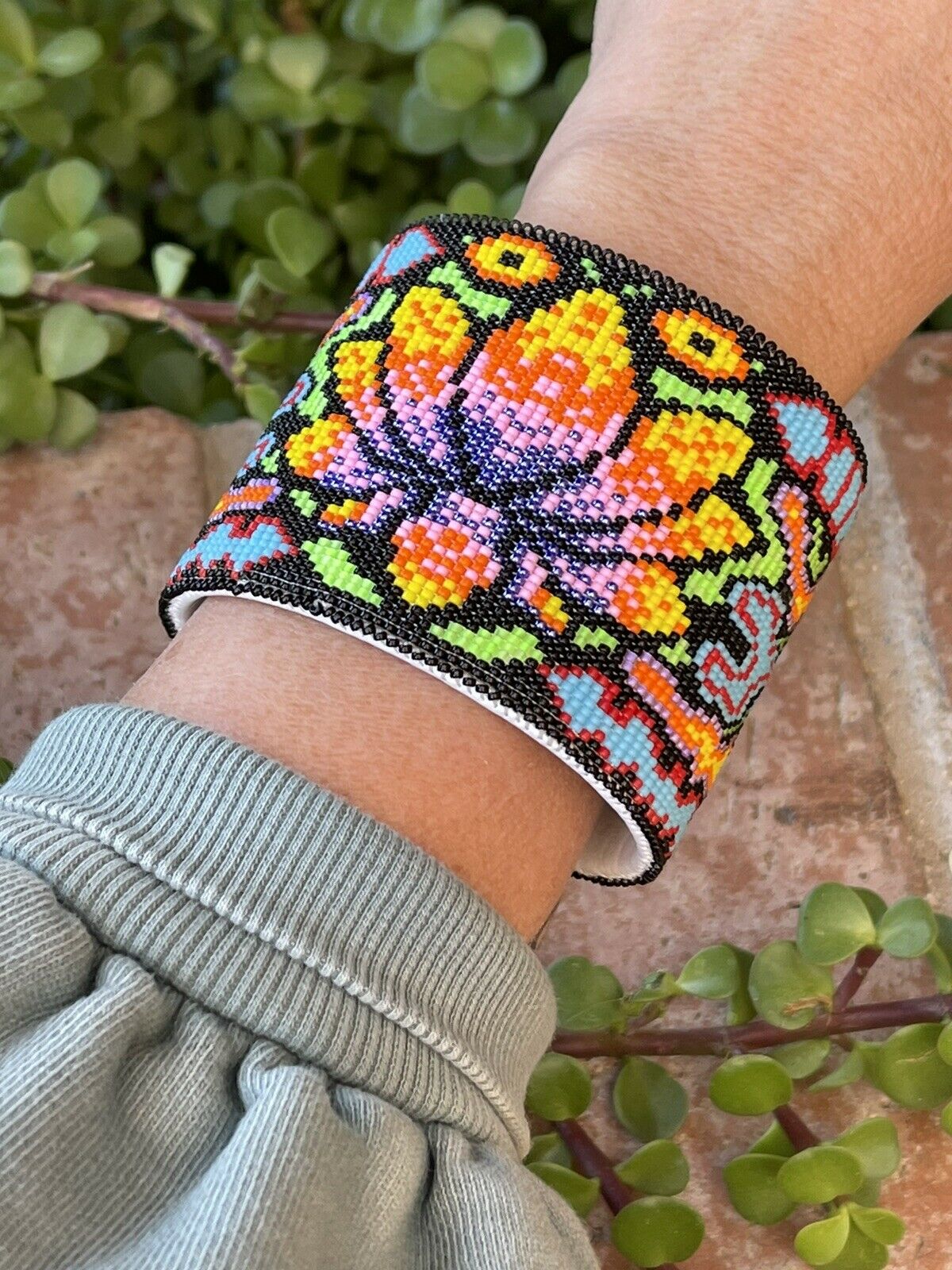 Handcrafted Beaded Flower Lotus Cuff Bracelet