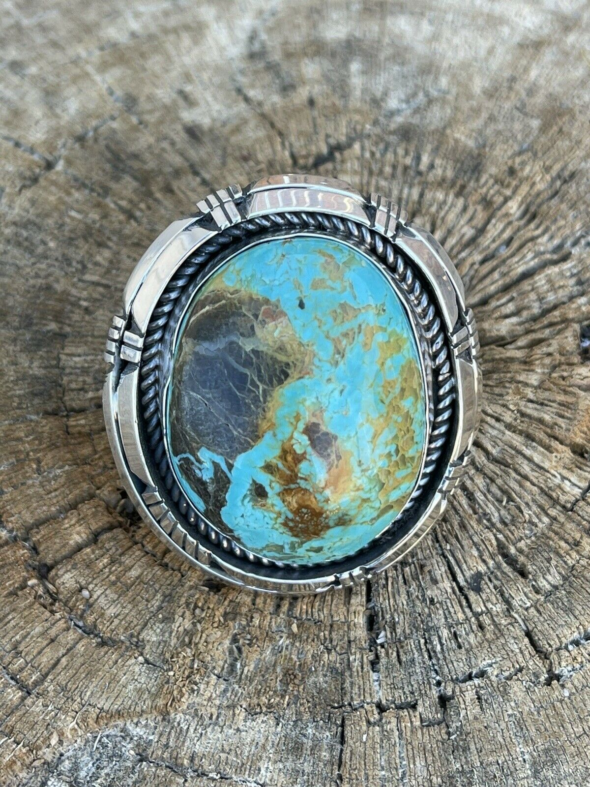 Handcrafted Sterling Silver Turquoise Shadow Box Ring Sz 8.5