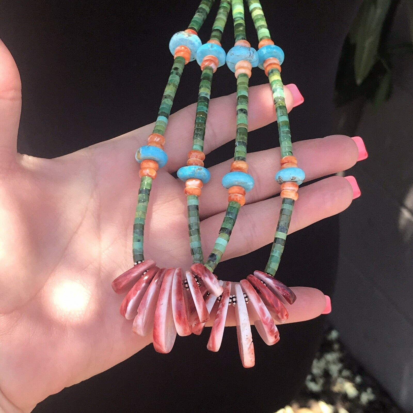 Handcrafted Sterling Multi Stone Heishi Jacla Necklace