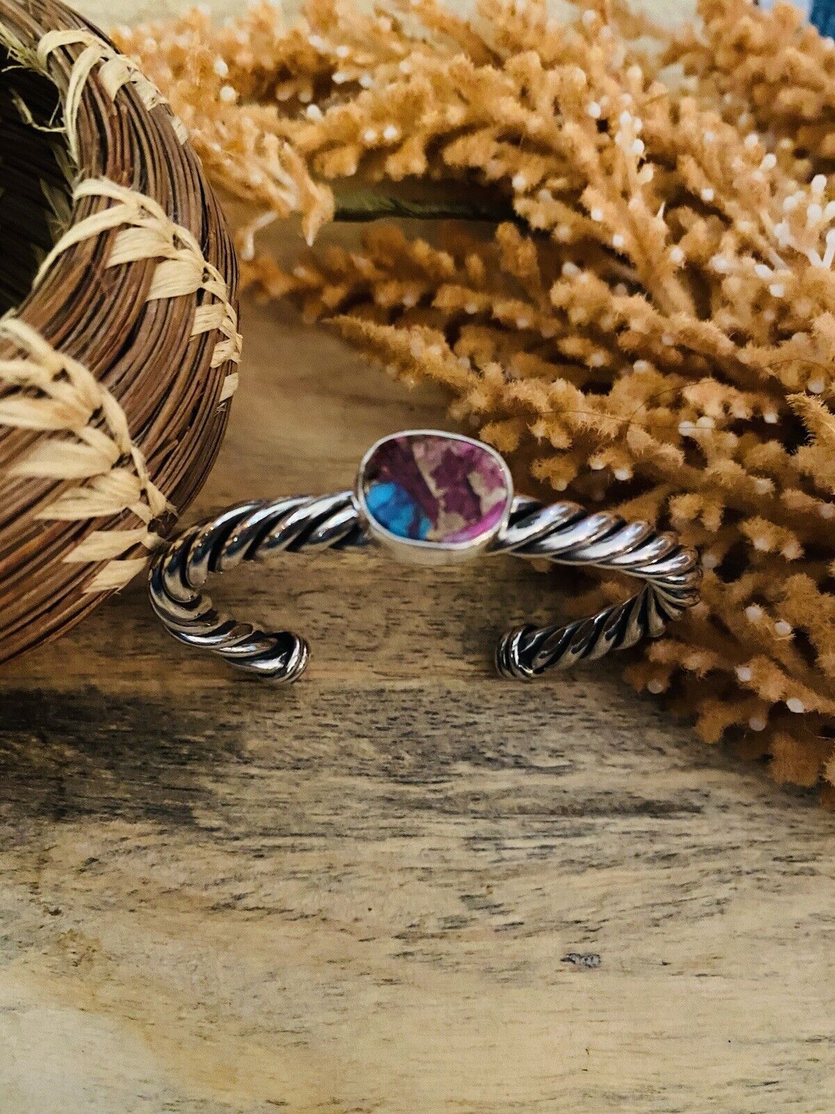 Handcrafted Pink Dream Mohave & Sterling Silver Cuff Bracelet