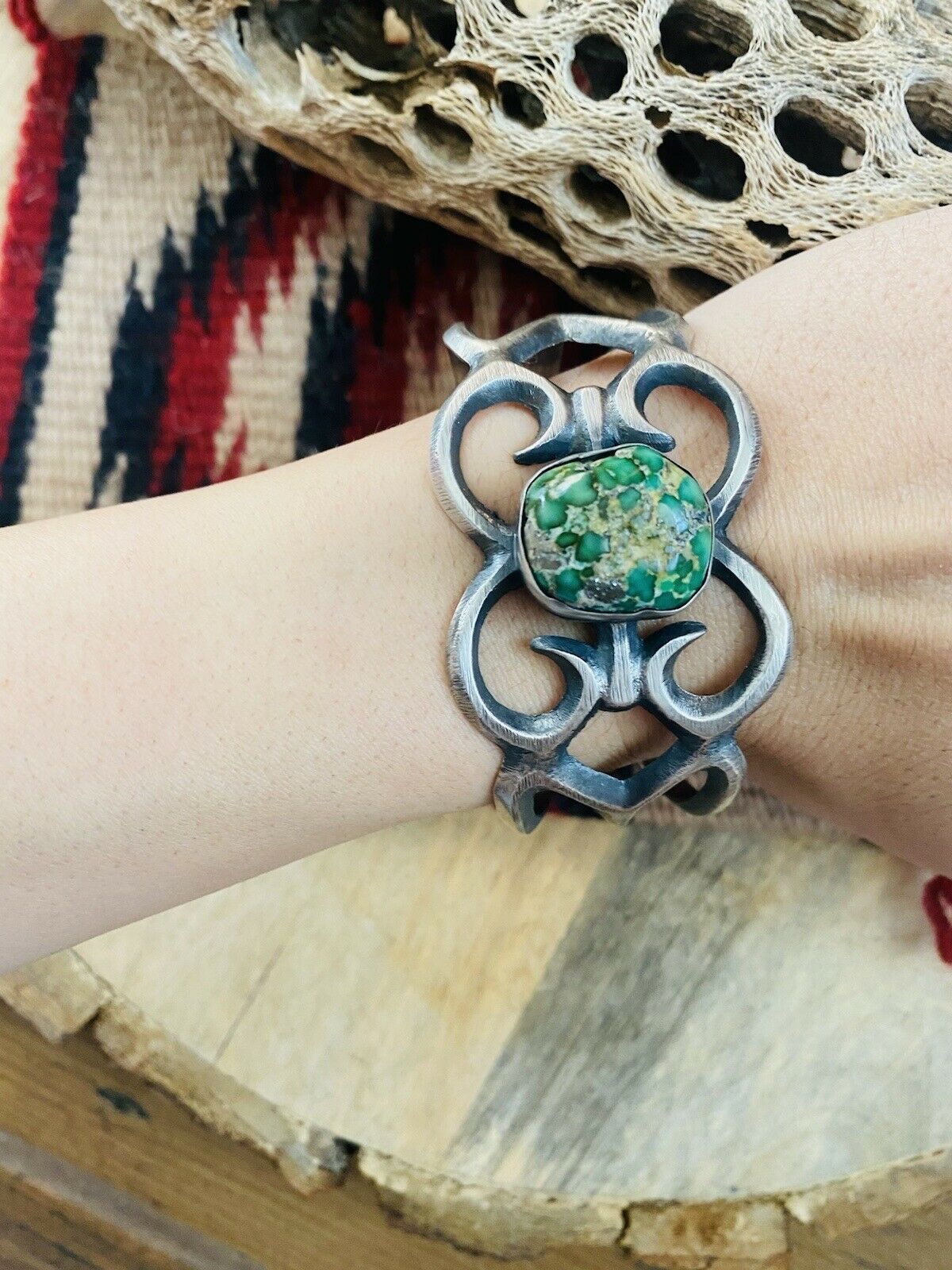 Handcrafted Sterling Silver & Sonoran Gold Turquoise Cuff Bracelet By Chimney Butte
