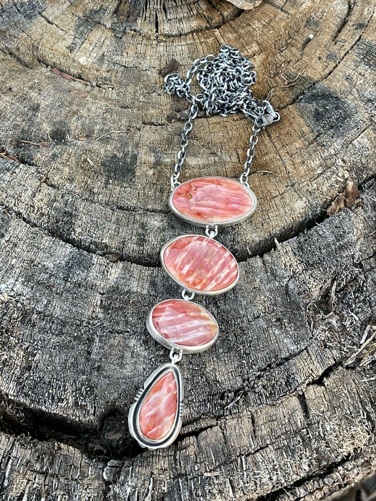 Handcrafted Orange Spiny Sterling Silver Lariat Necklace