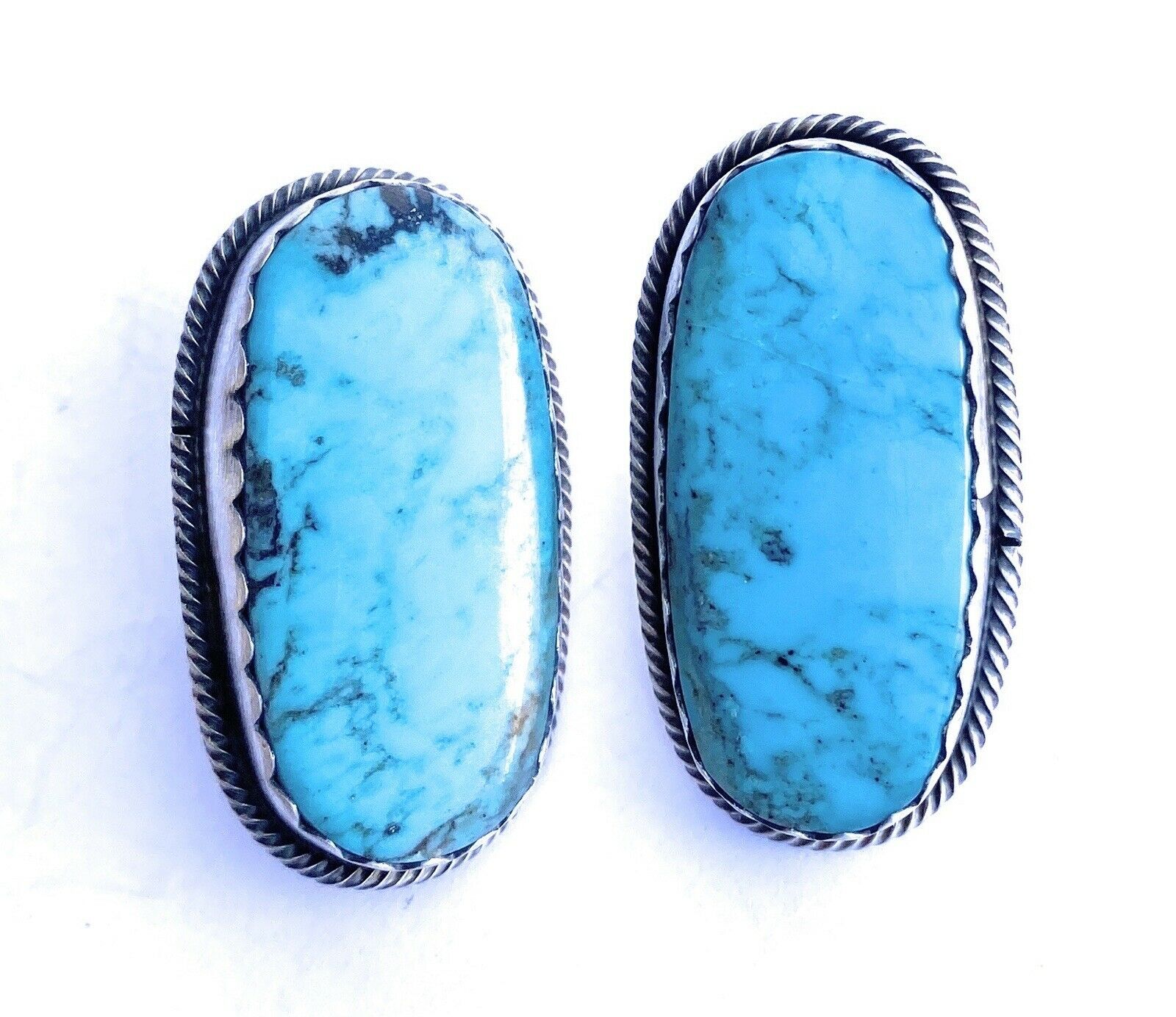 Handcrafted Turquoise & Sterling Silver Post Earrings Signed