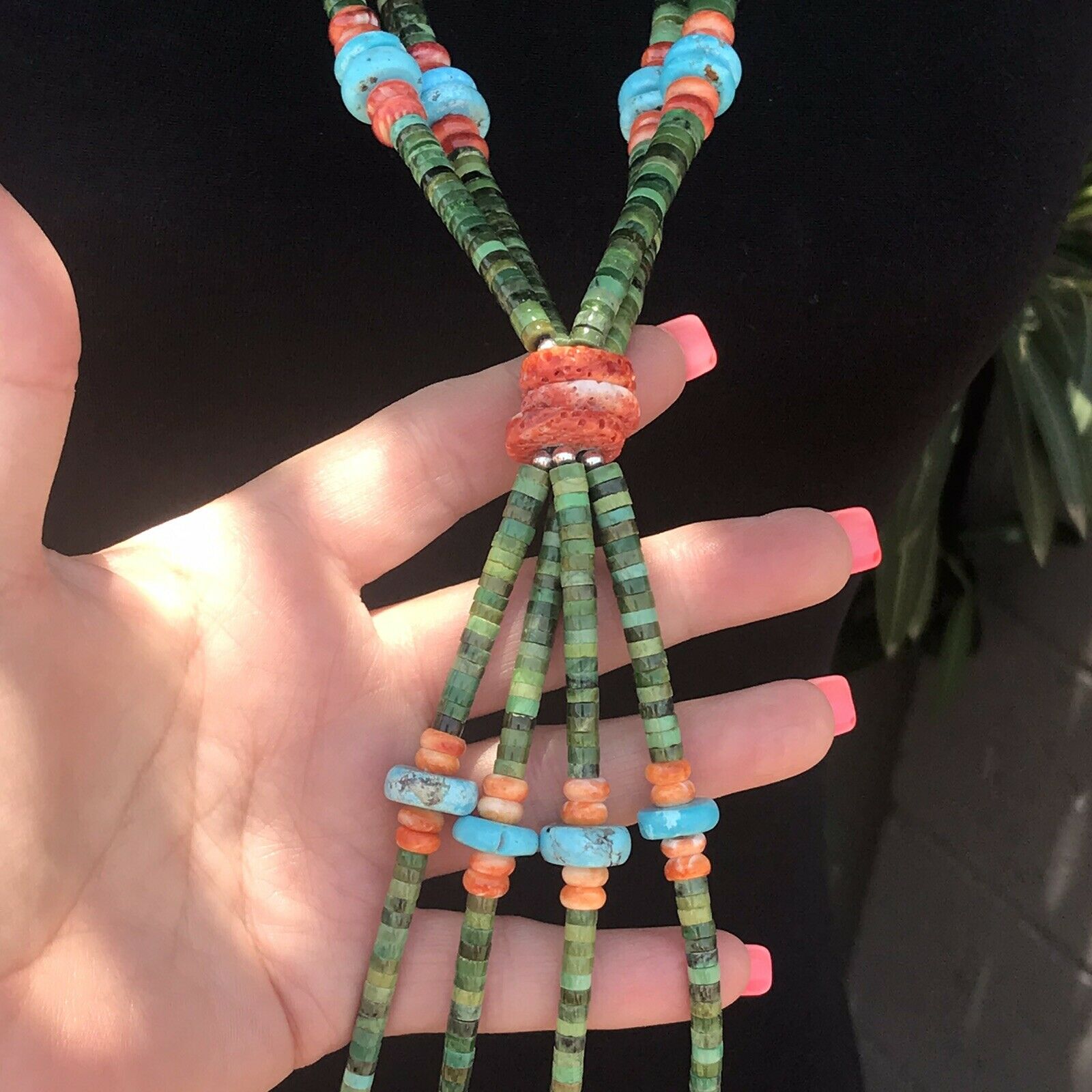 Handcrafted Sterling Multi Stone Heishi Jacla Necklace