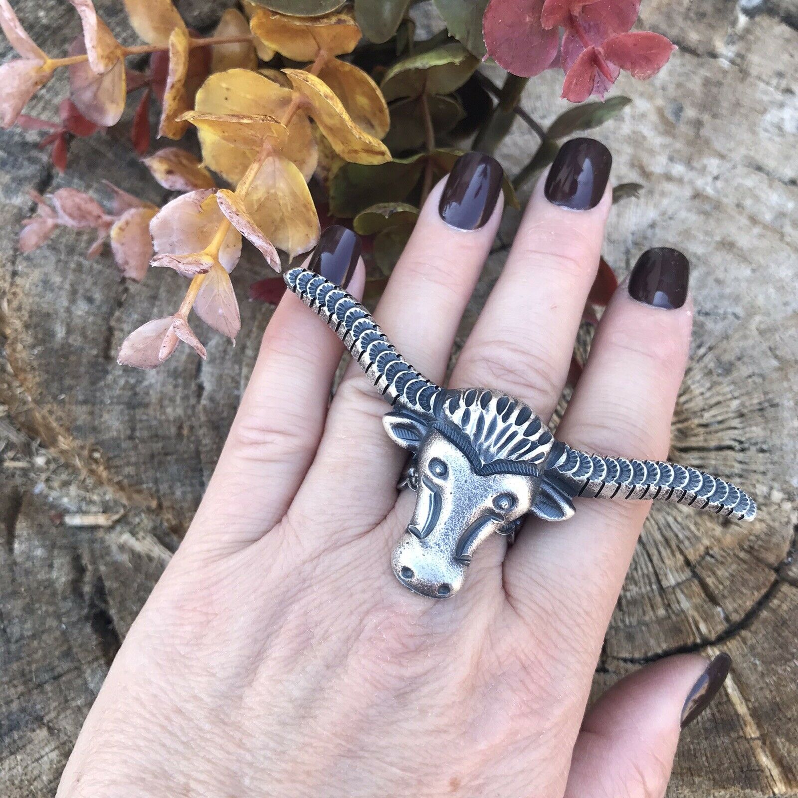 Handcrafted Sterling Silver Longhorn Cattle Steer Head Statement Ring