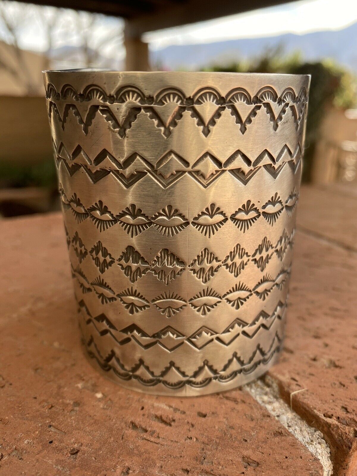 Handcrafted Sterling Silver Hand Stamped Statement Bracelet Cuff Signed