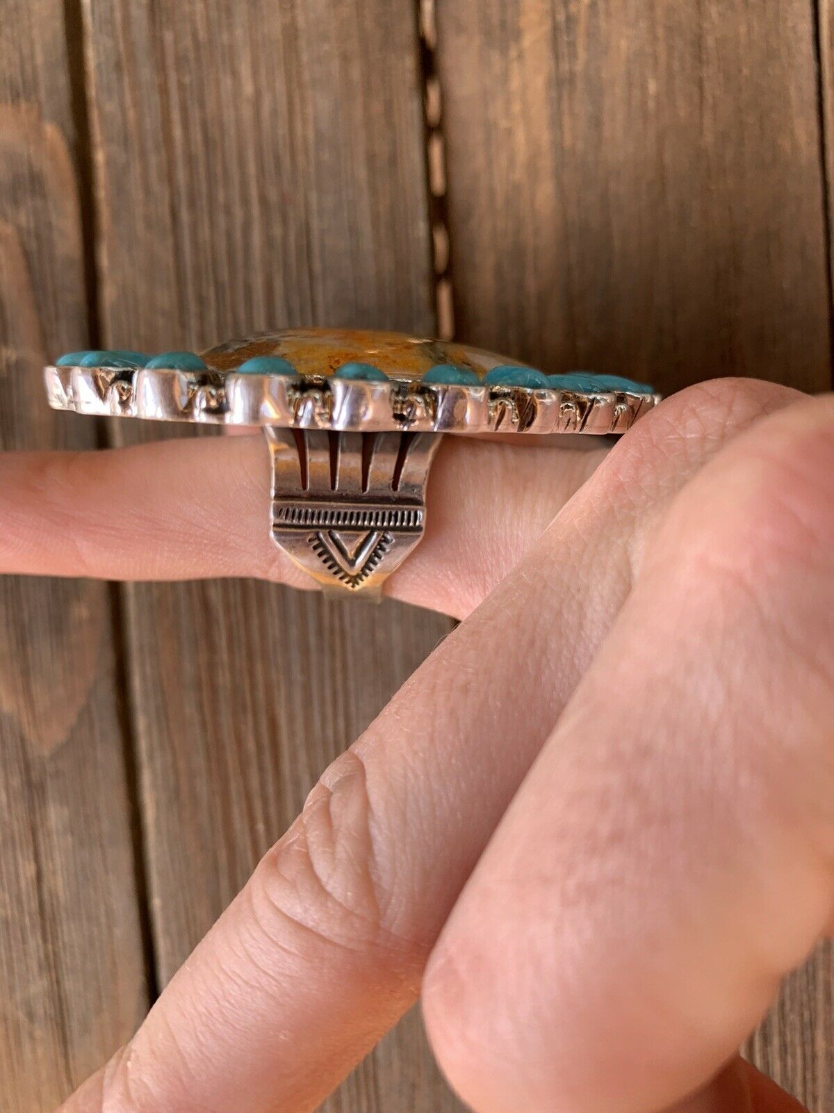 Handcrafted Sleeping Beauty Turquoise & Bumble Bee Cluster Heart Ring Size 6.25