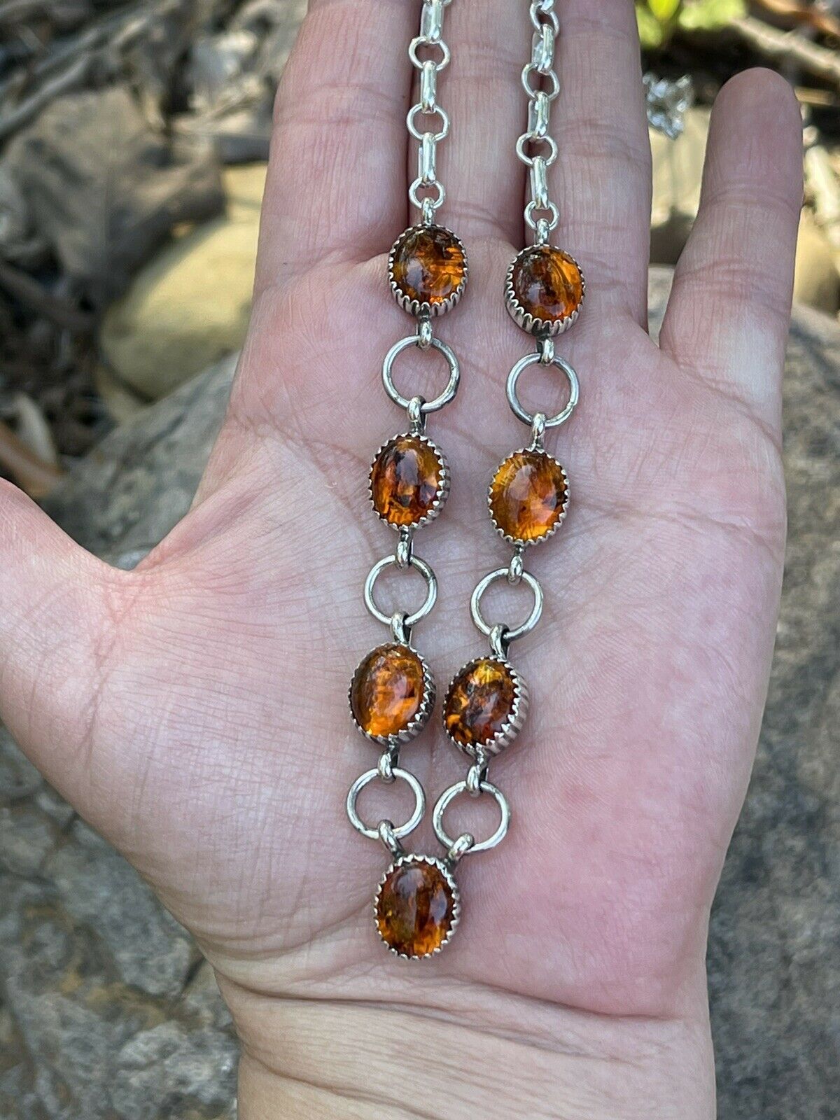 Handcrafted 7 Stone Topaz & Sterling Silver Necklace Signed AJ