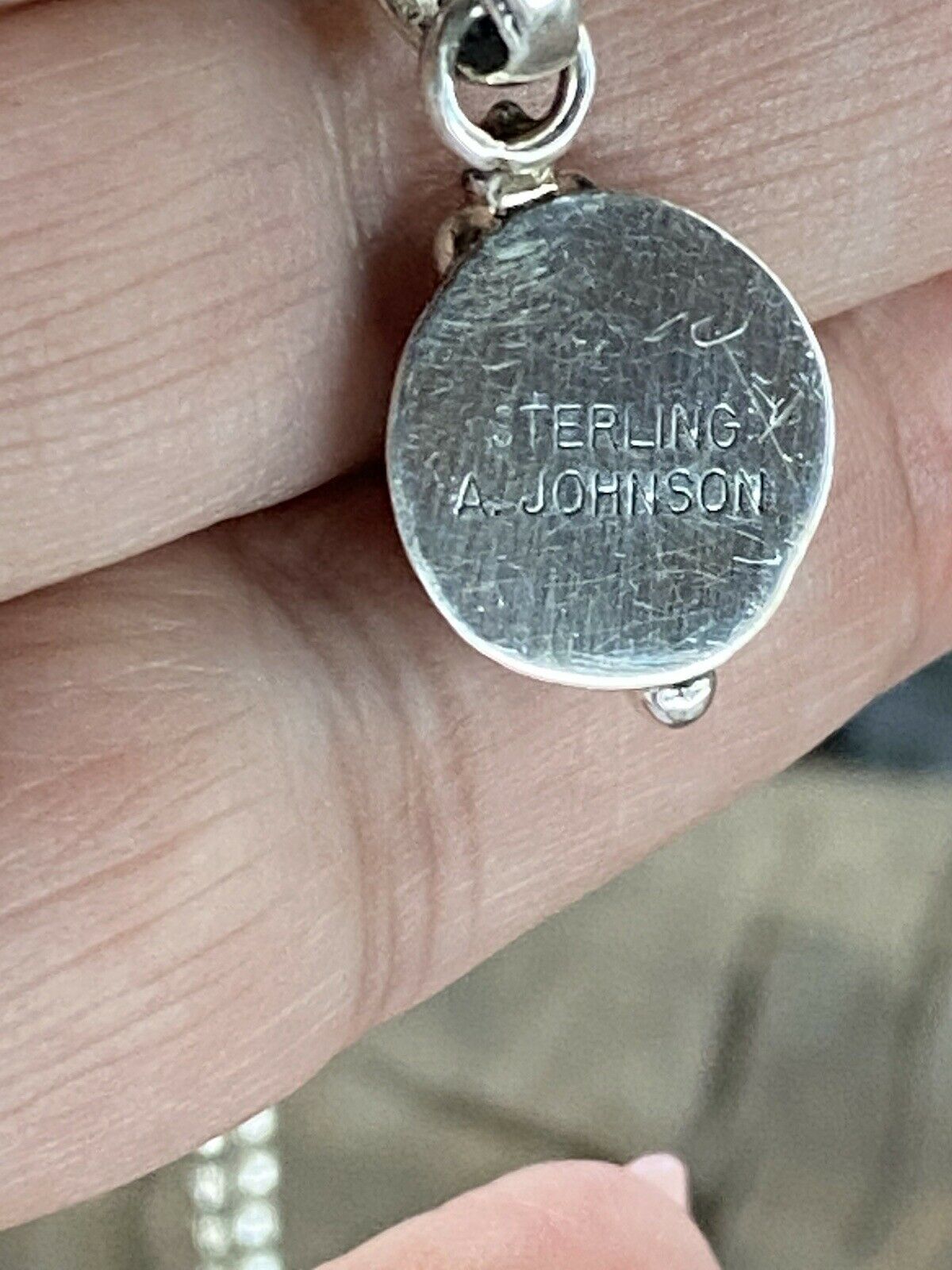 Handcrafted Handmade Sterling Silver & Kingman Turquoise Square Pendant Signed