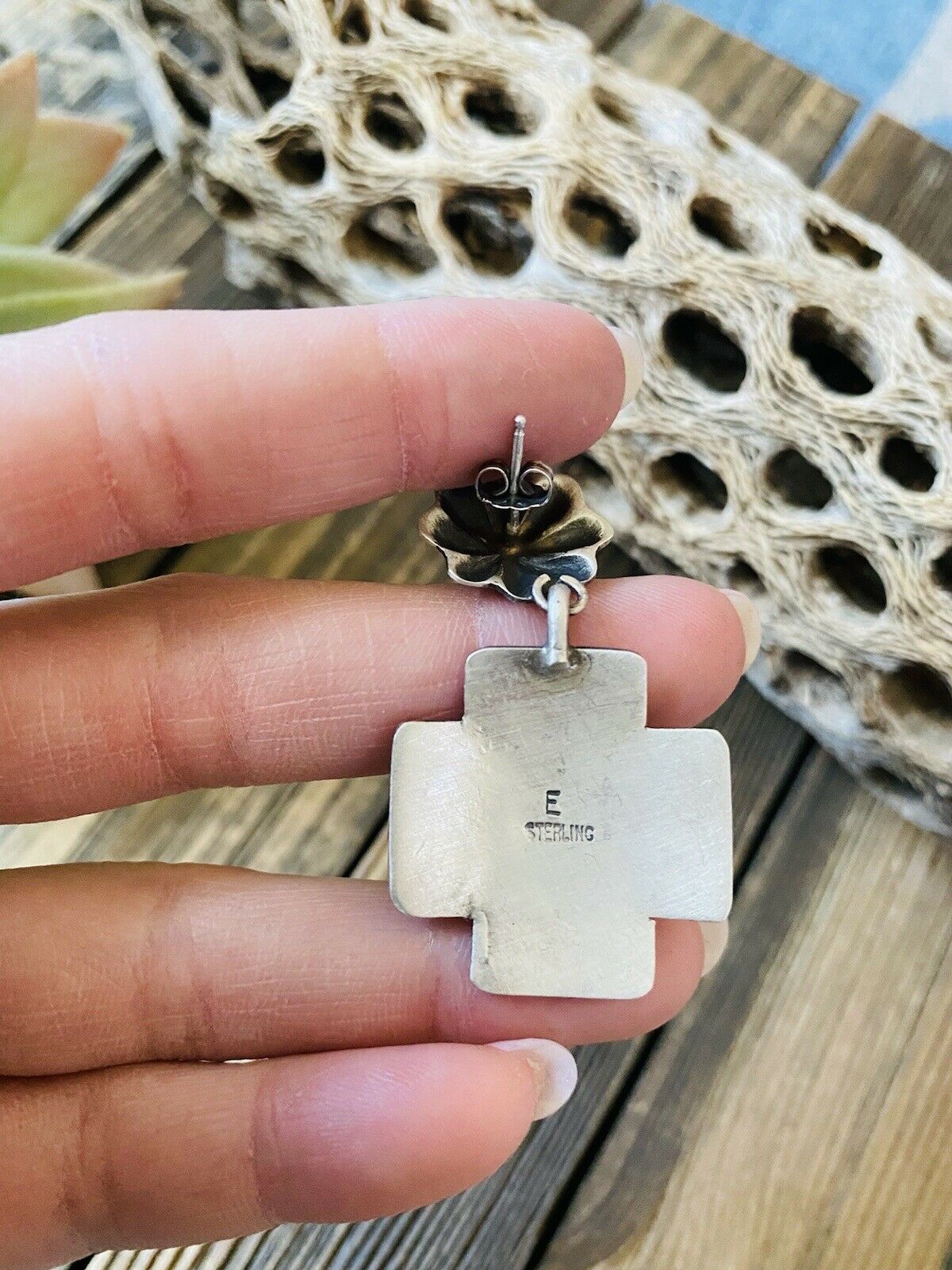 Handcrafted Turquoise & Sterling Silver Concho Cross Dangle Earrings