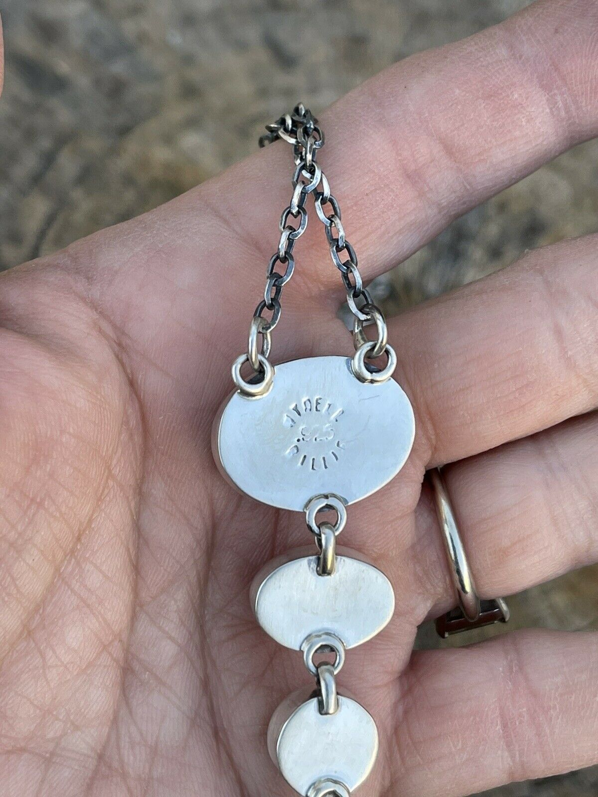 Handcrafted Orange Spiny Circle & Sterling Silver 4 Stone Lariat Necklace