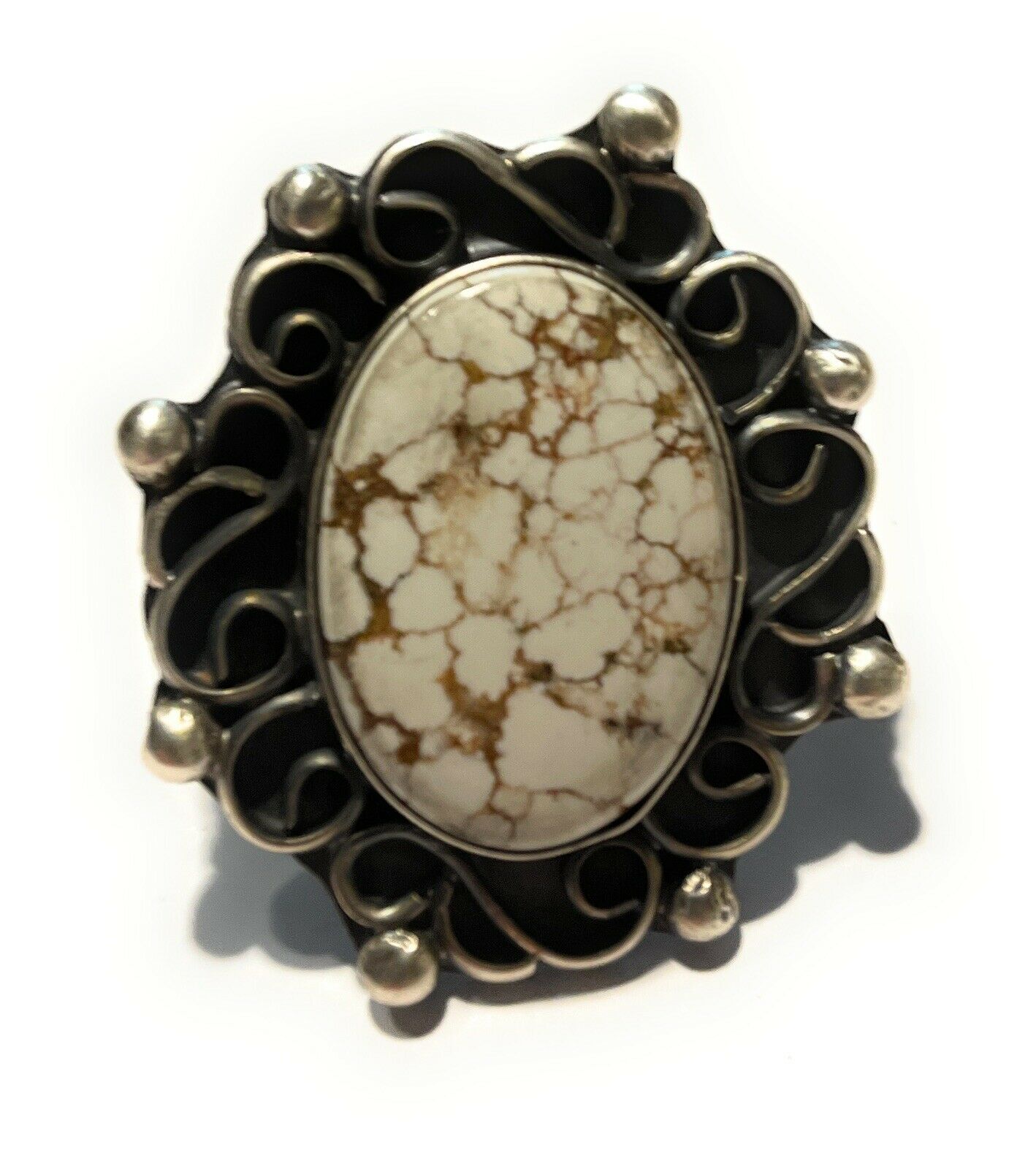 Handcrafted Swirl Statement Sterling Silver Wild Horse Oval Ring Sz 6