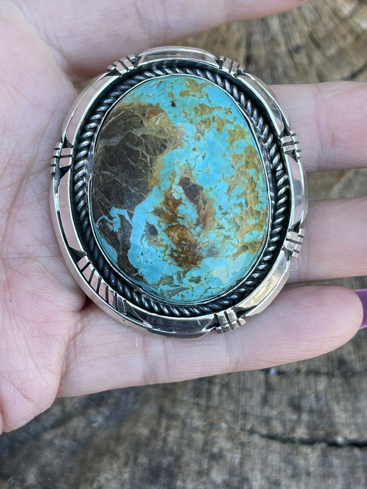 Handcrafted Sterling Silver Turquoise Shadow Box Ring Sz 8.5