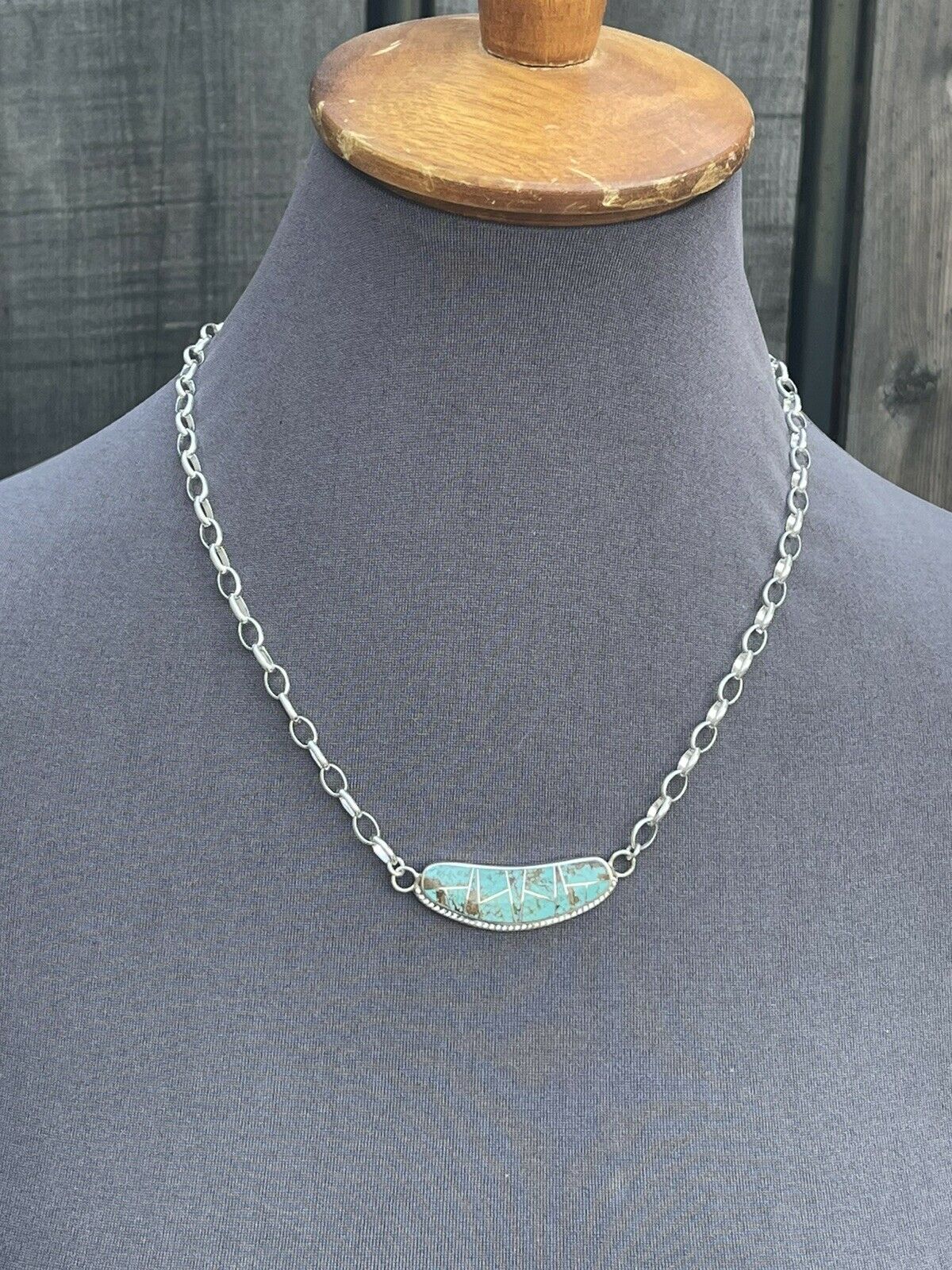 Handcrafted Sterling Silver & Turquoise Inlay Sleek Pendant Necklace