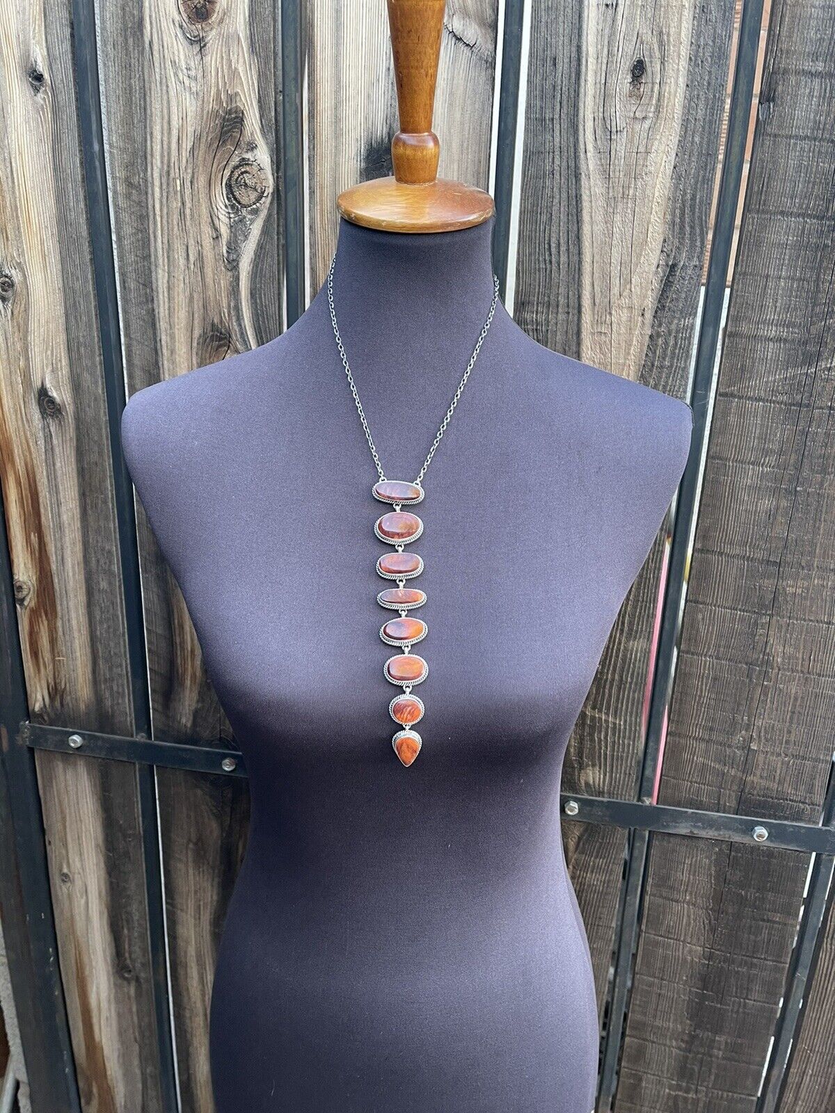 Navajo Sterling Silver Spiny Drop Necklace By Wydell Billie