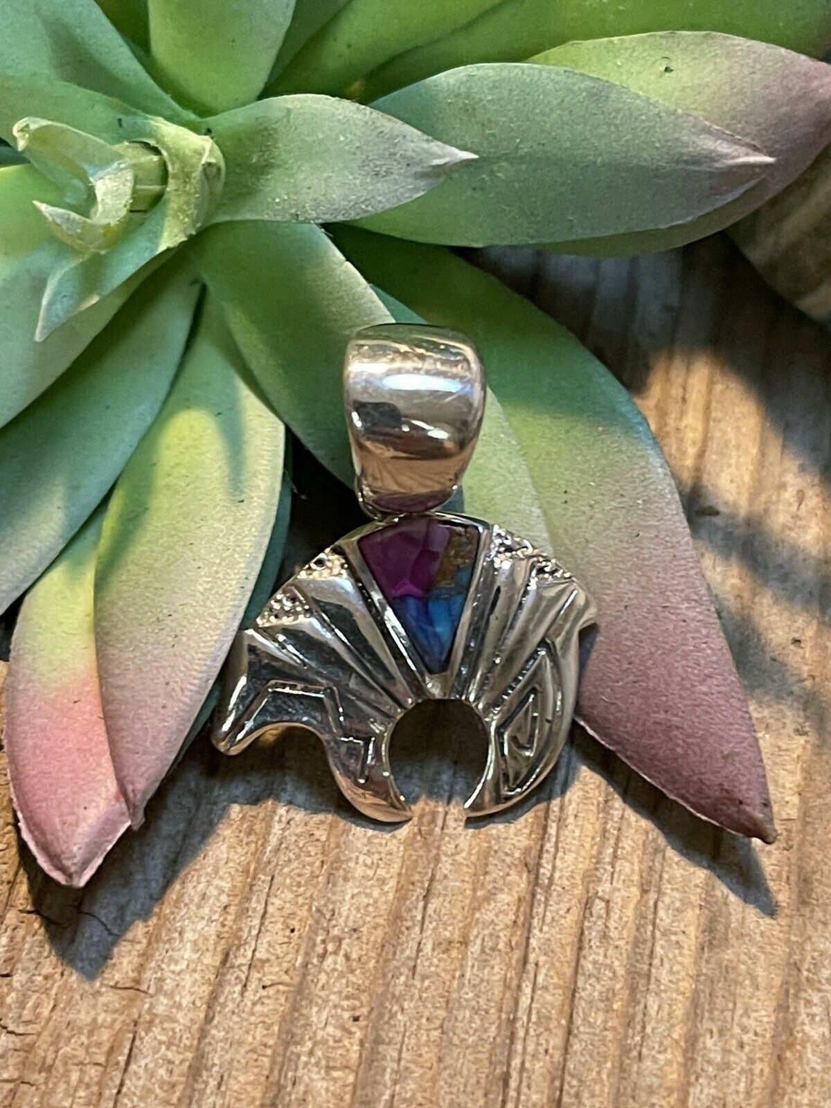 Handcrafted Pink Dream Mojave & Sterling Silver Bear Pendant