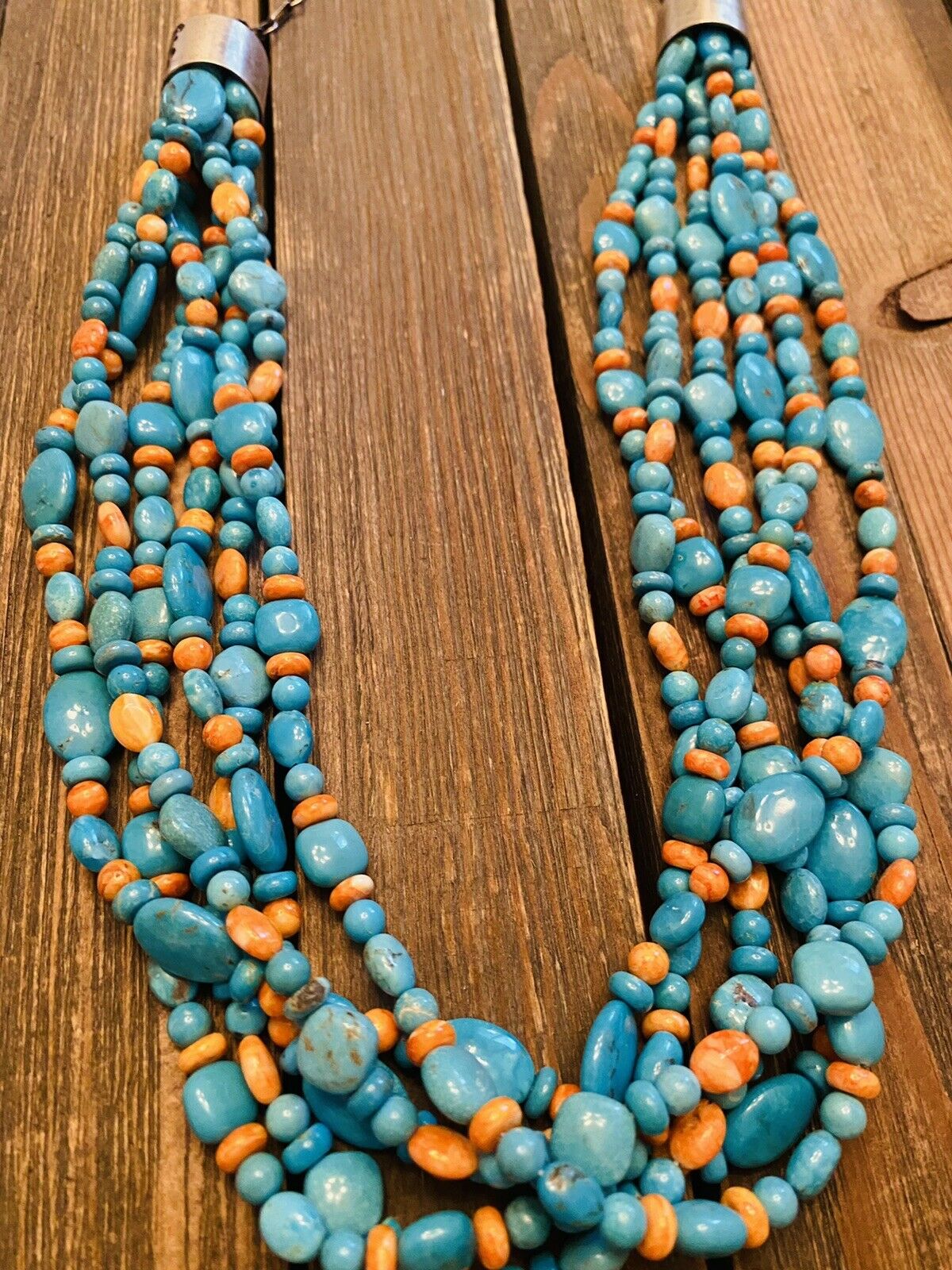 Handcrafted Turquoise, Spiny & Sterling Silver 6-Strand Beaded Necklace