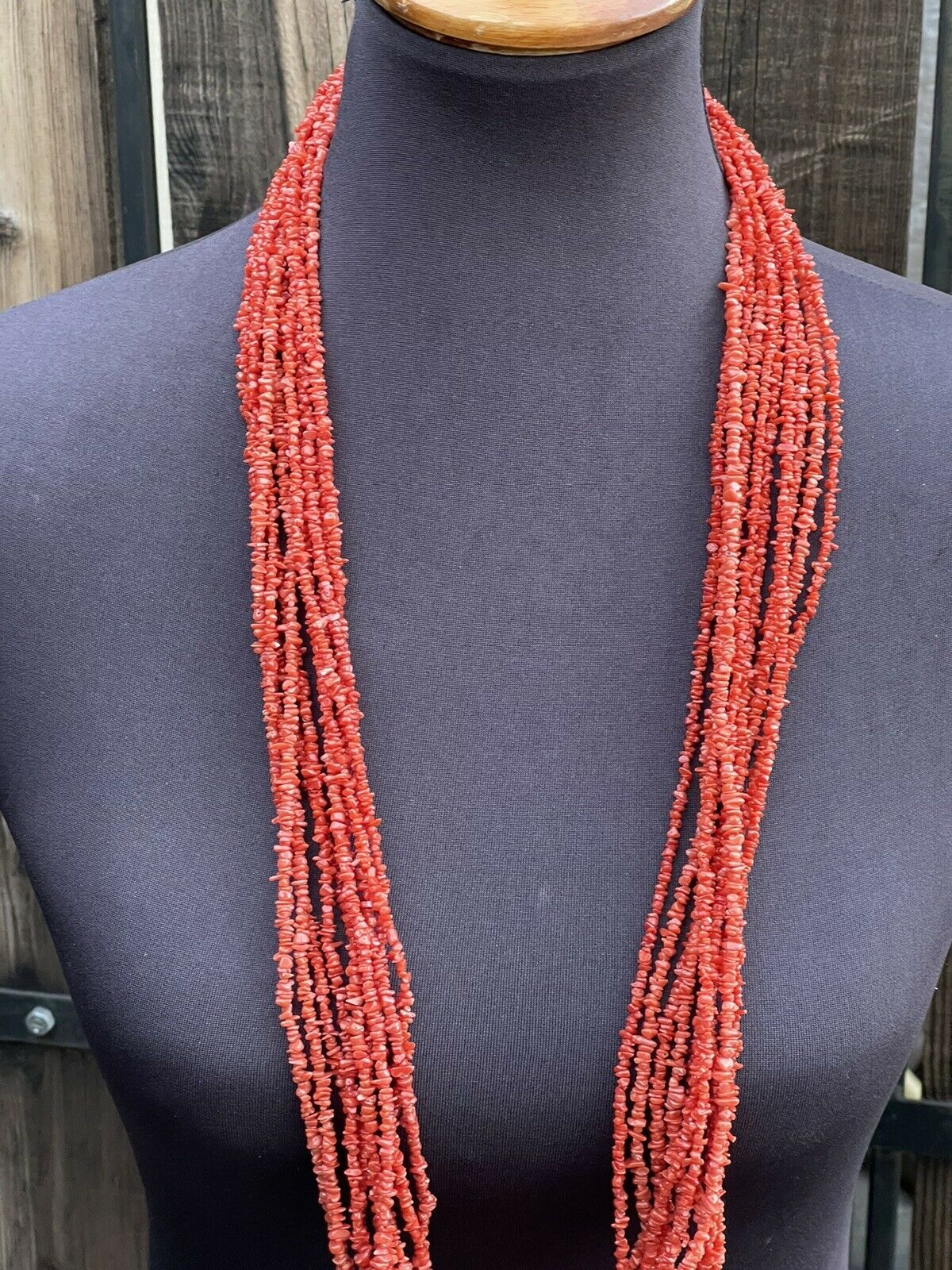 Handcrafted Sterling Silver Pink Coral 10 Strand Bead Necklack