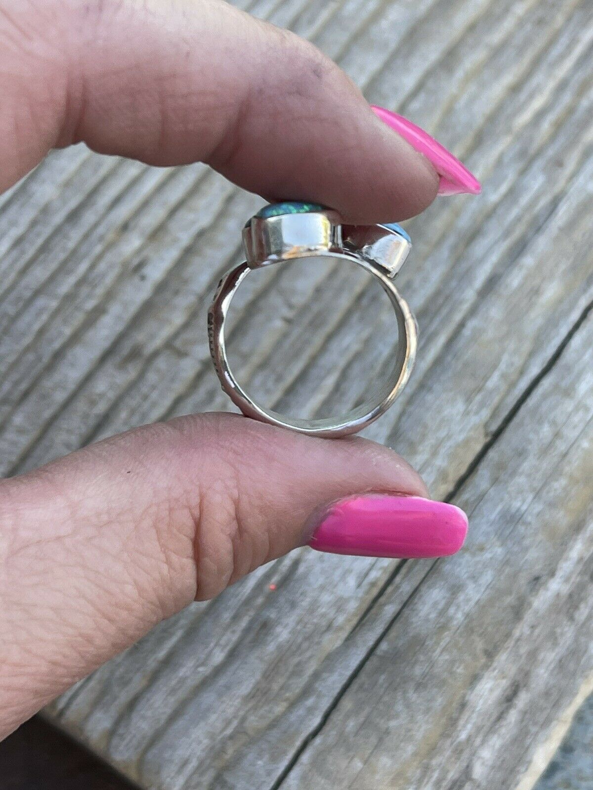 Handcrafted Sterling Silver Bright Blue Opal Adjustable 4 Stone Ring