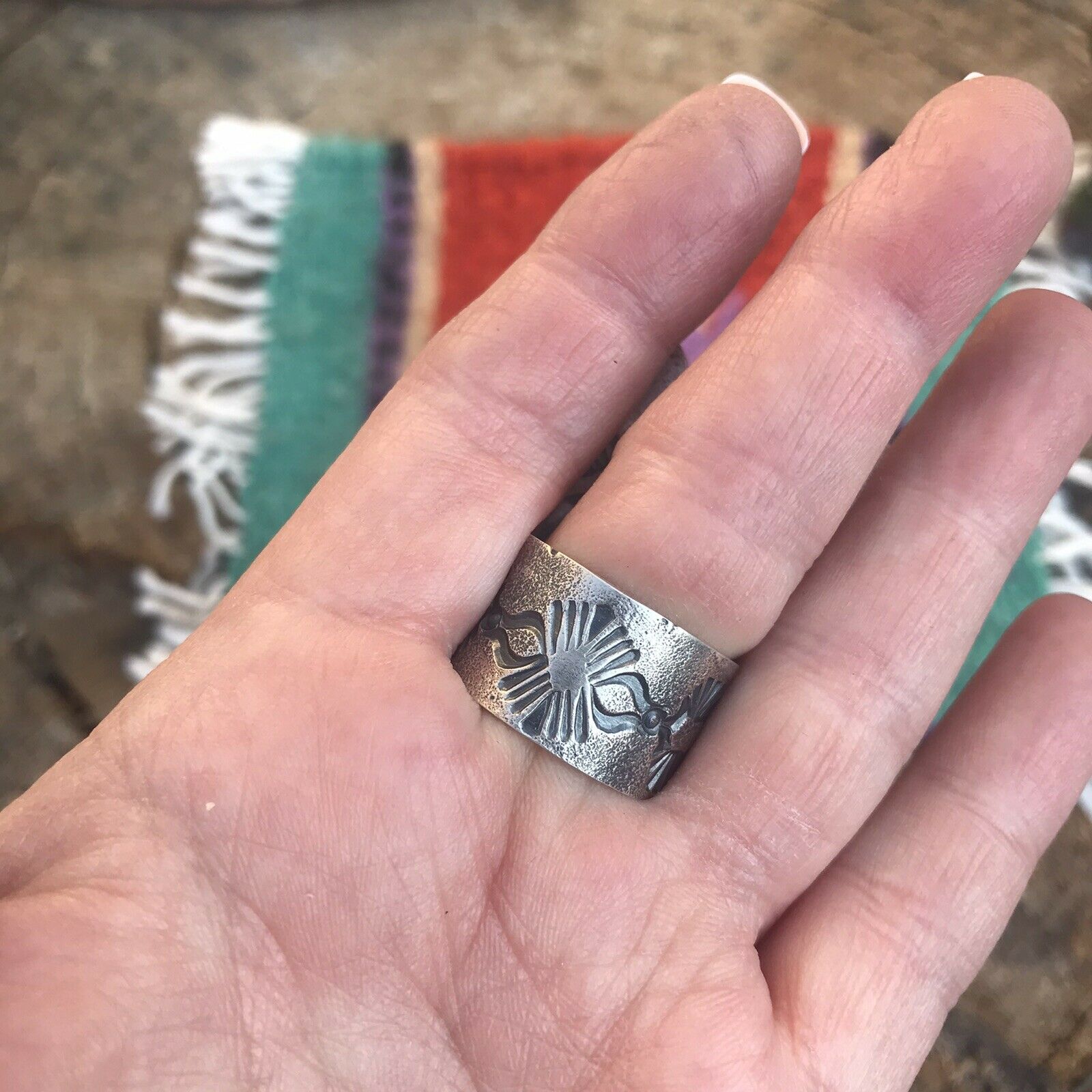 Handcrafted Tibetan Turquoise Sterling Silver Statement Ring Sz 8.5 Kevin Billah