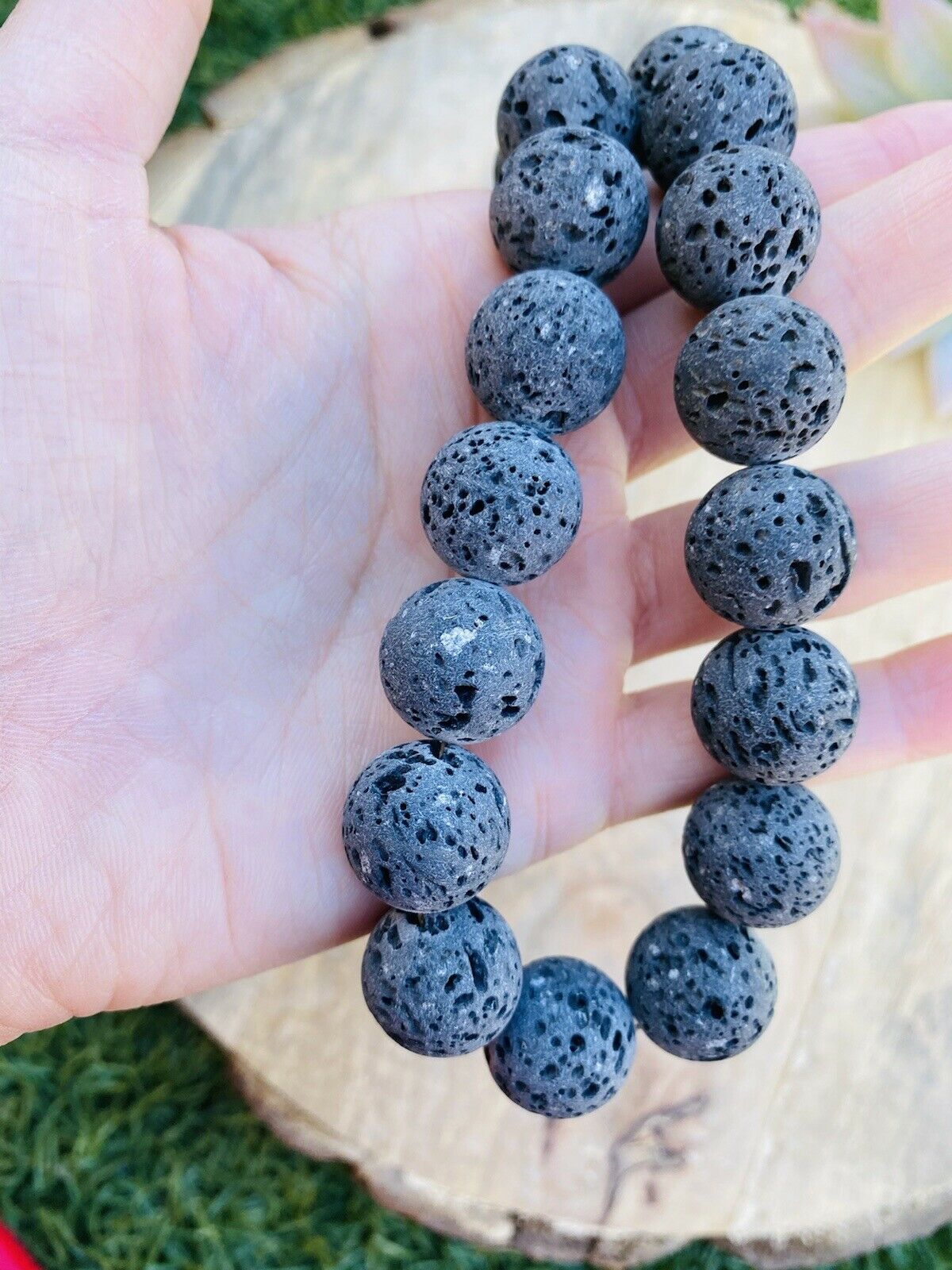 Handcrafted Lava Rock & Sterling Beaded Necklace