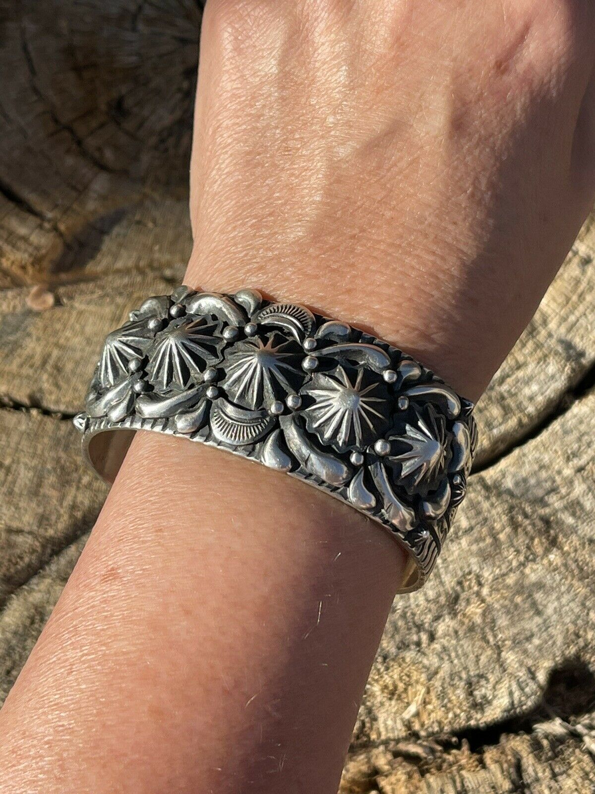 Handcrafted Becenti Southwest Sterling Silver Concho Cuff Bracelet