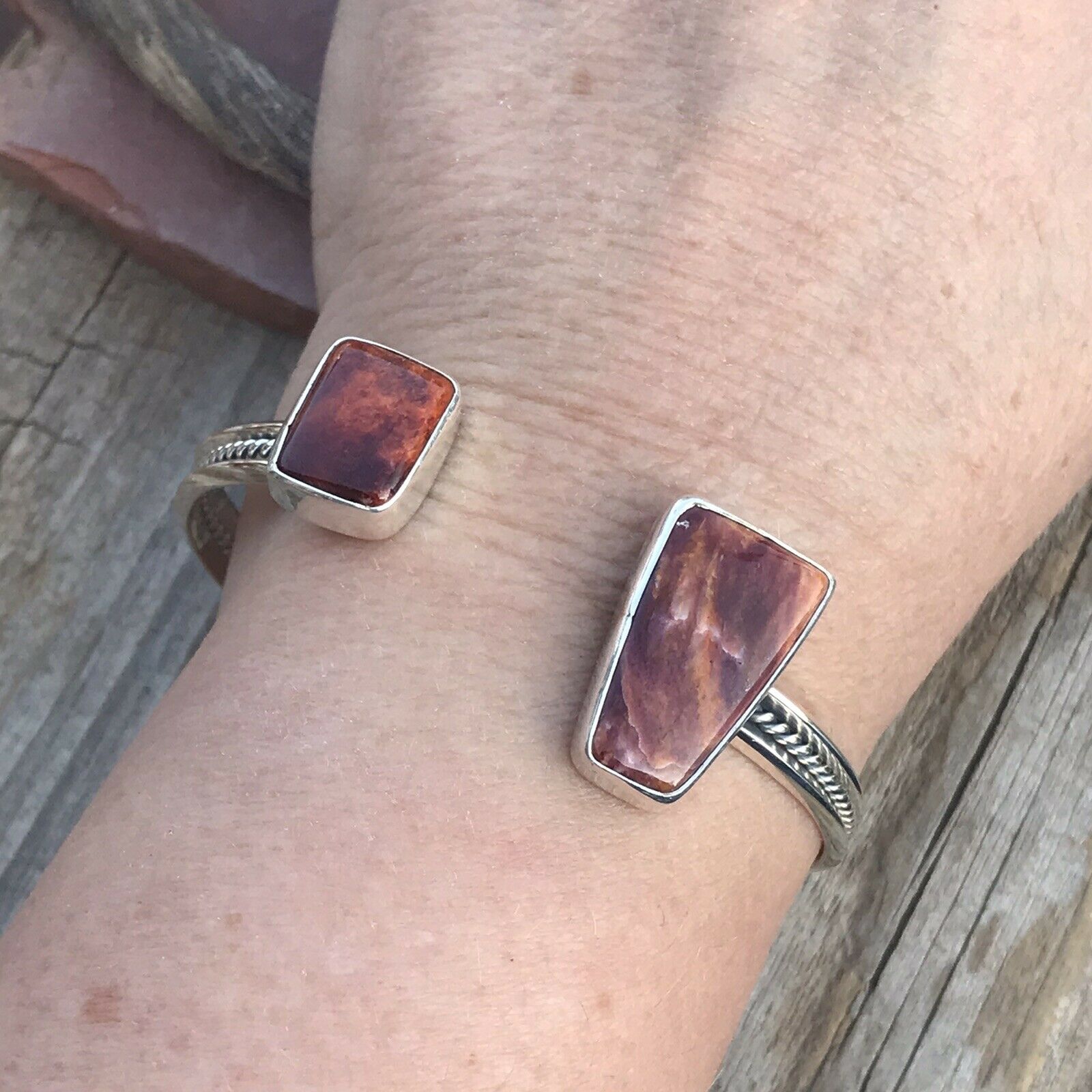 Handcrafted Floating Spiny Oyster Sterling Silver Cuff Bracelet Stamped