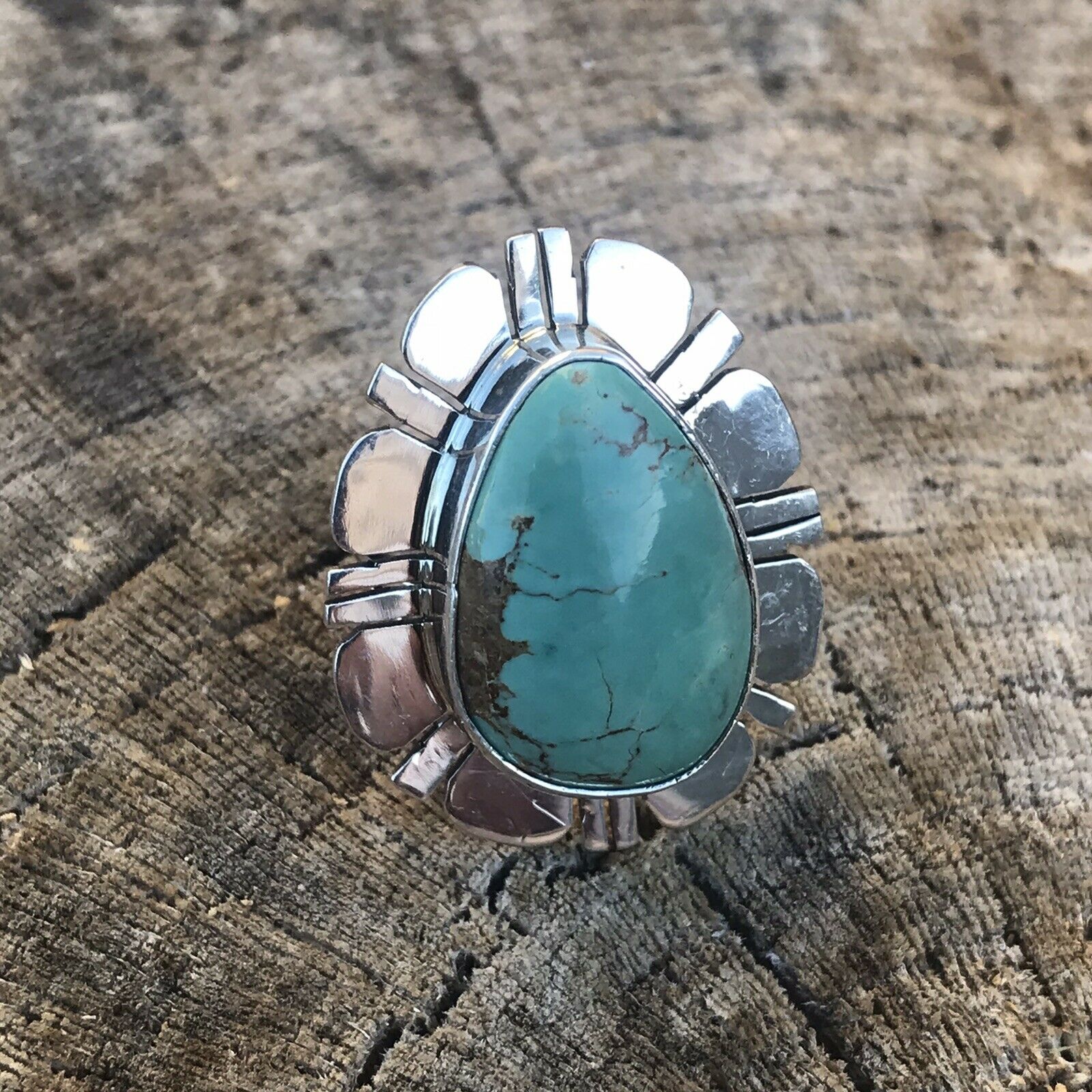 Handcrafted Royston Turquoise & Sterling Silver Ring Size 6.5 Stamped Sterling