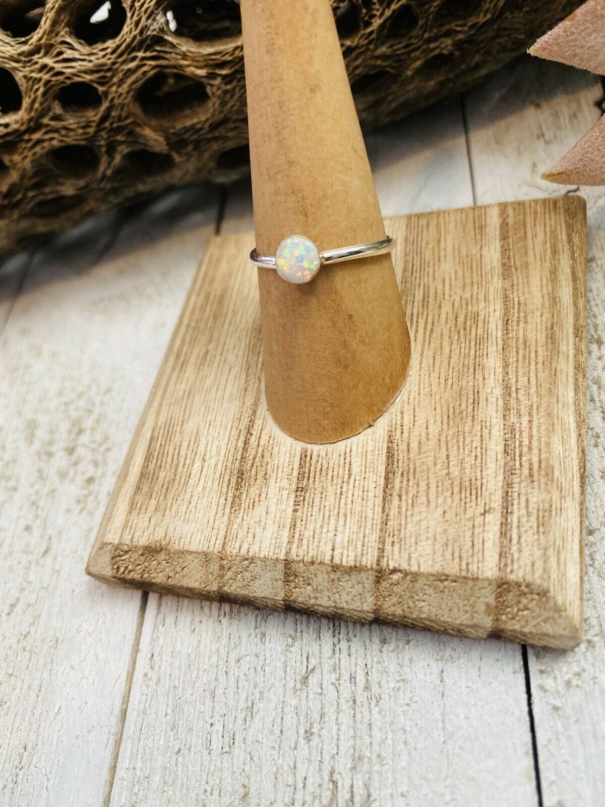 Handcrafted Sterling Silver & White Opal Ring
