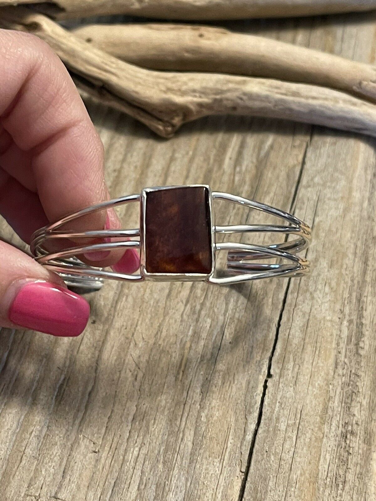 Handcrafted Spiny Sterling Silver Bracelet Loop Cuff Stamped Begay