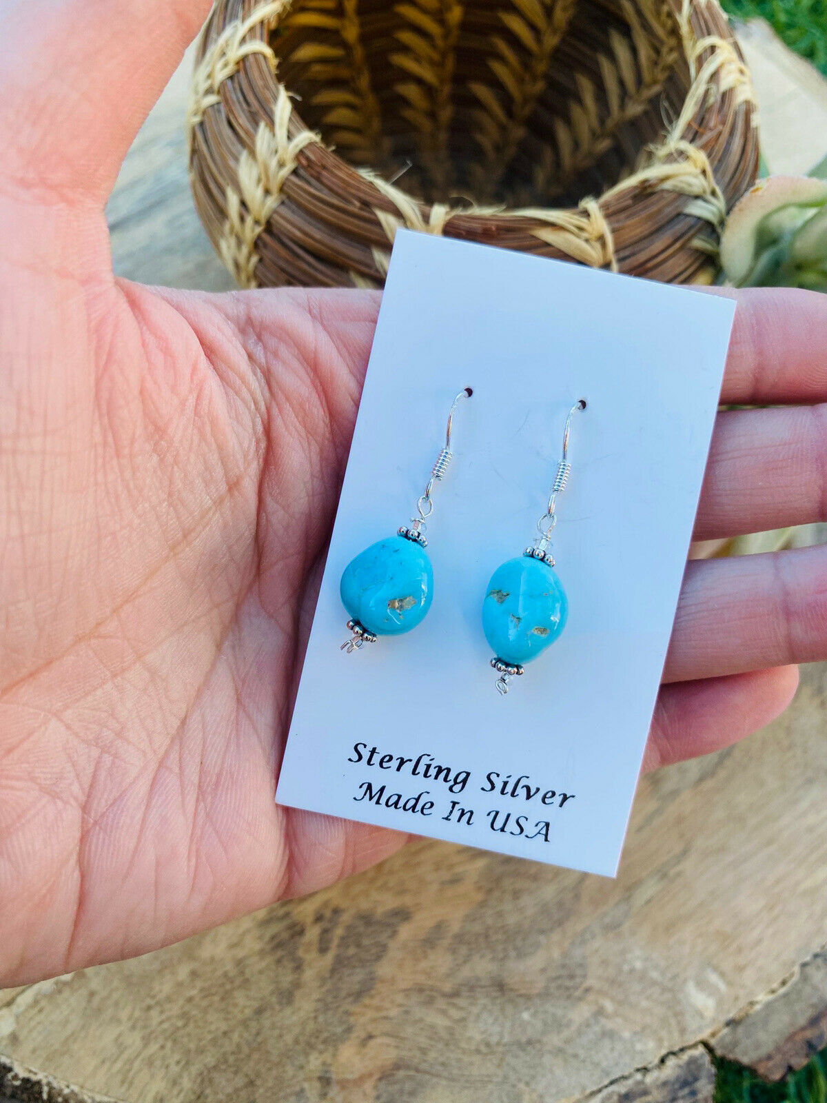Handcrafted Sterling Silver & Turquoise Bead Dangle Earrings