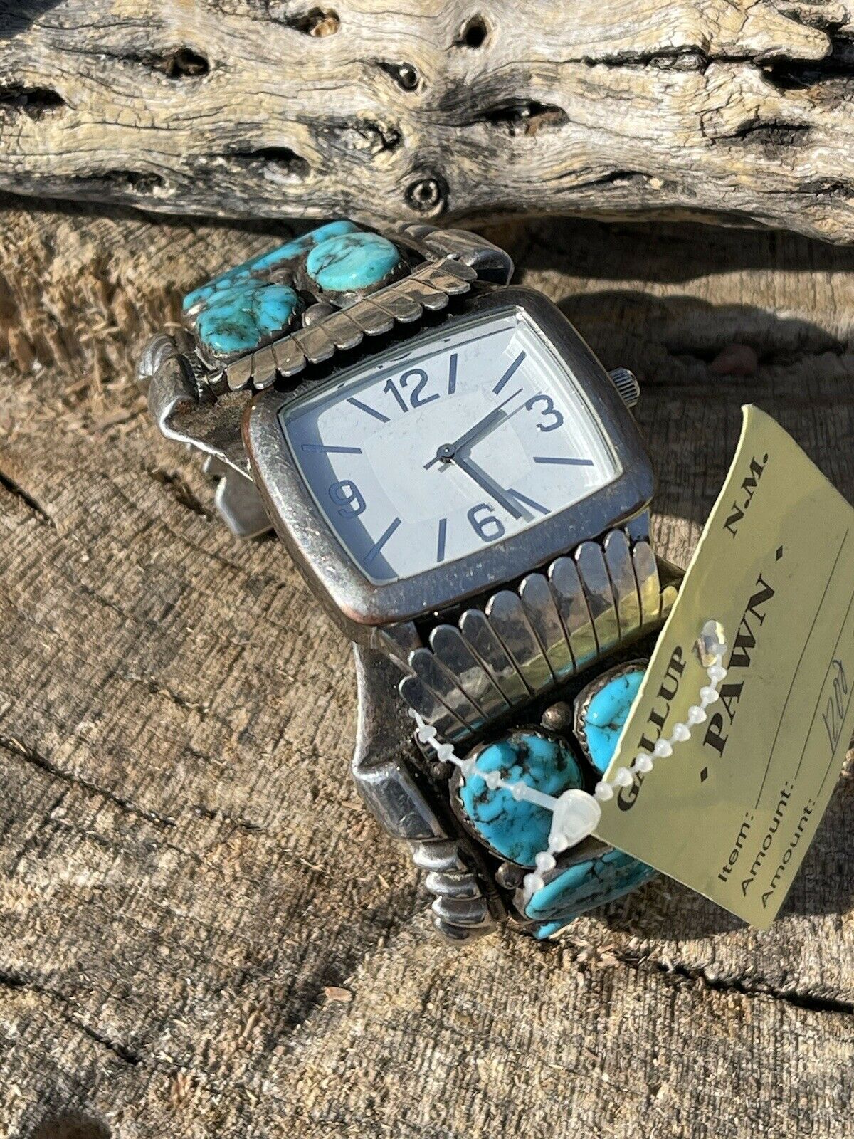 Vintage Navajo Sterling Silver & Kingman Turquoise Non Working Watch Bracelet