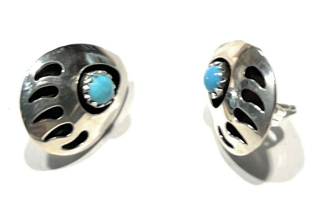 Handcrafted Sterling Silver And Turquoise Bear Paw Post Earrings