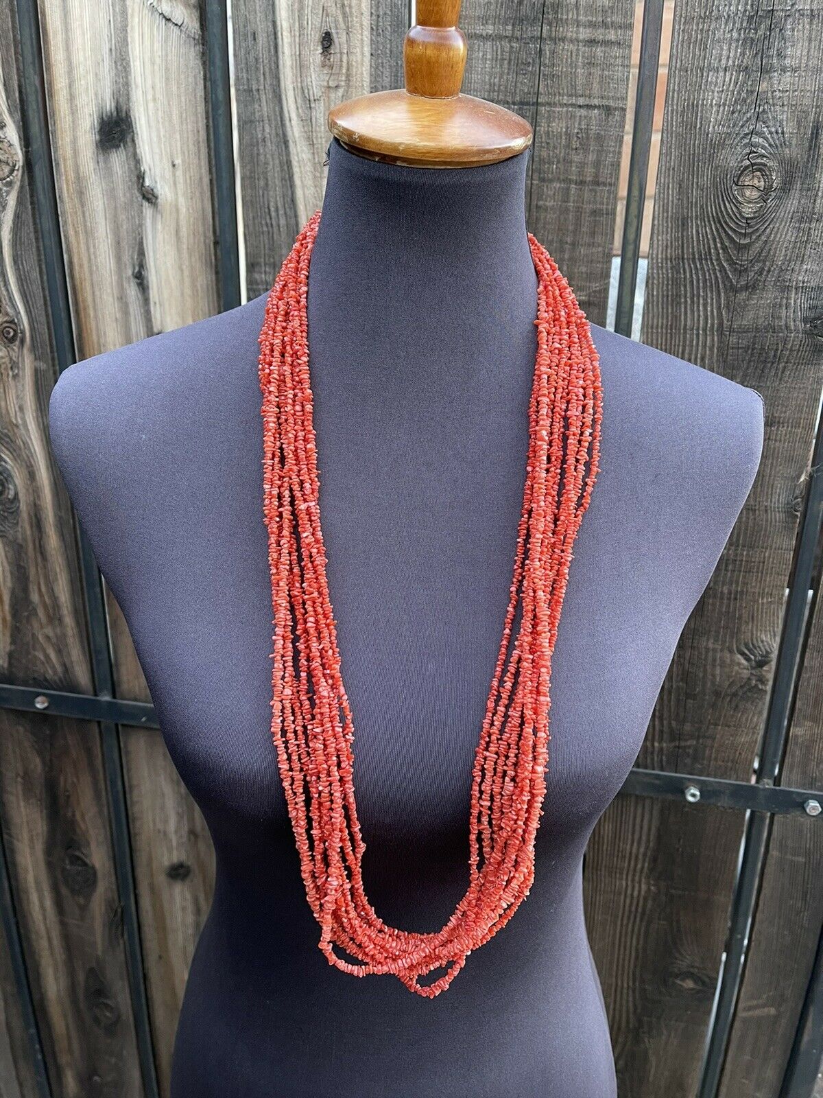 Handcrafted Sterling Silver Pink Coral 10 Strand Bead Necklack