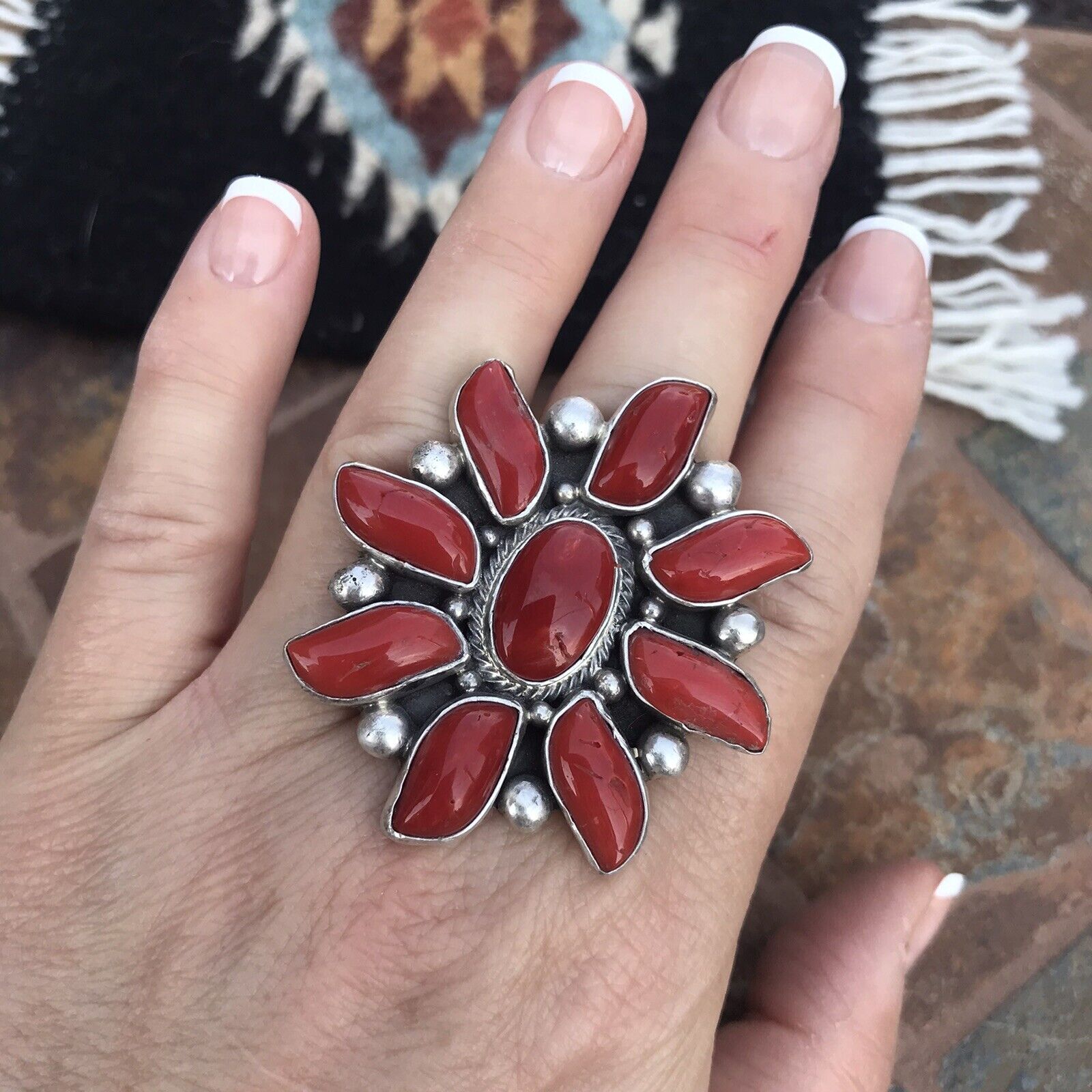Handcrafted Sterling Silver Natural Red Coral Cluster Ring Lorenzo James
