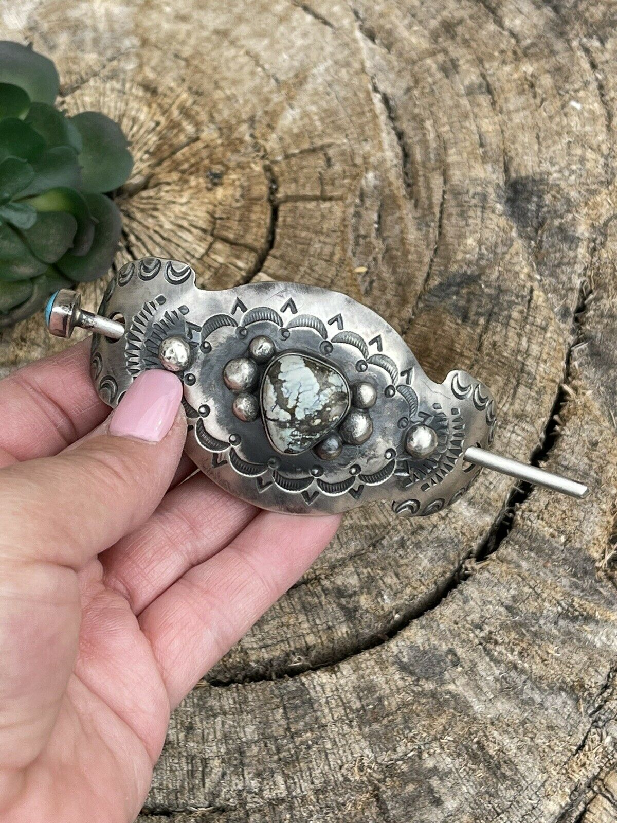 Handcrafted Sterling Silver Golden Hills Turquoise Southwest Hair Accessory