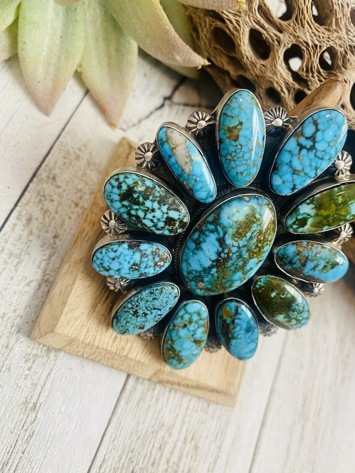 Handcrafted Kingman Web Turquoise & Sterling Silver Ring Size 9 By Kathleen Chavez