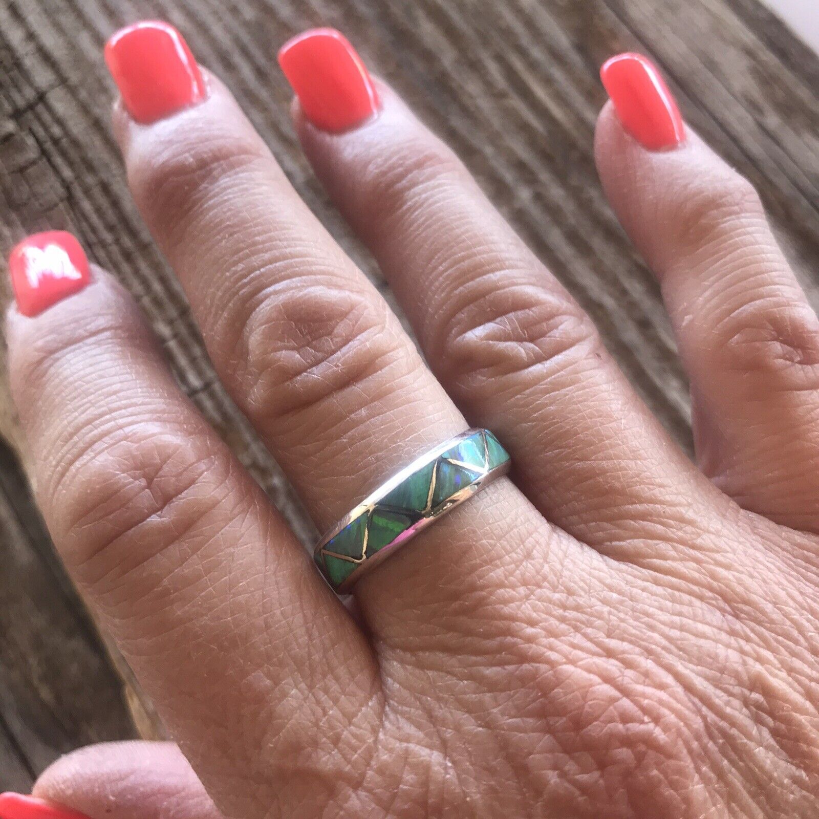 Handcrafted Sterling Silver Green Opal Stacker Ring